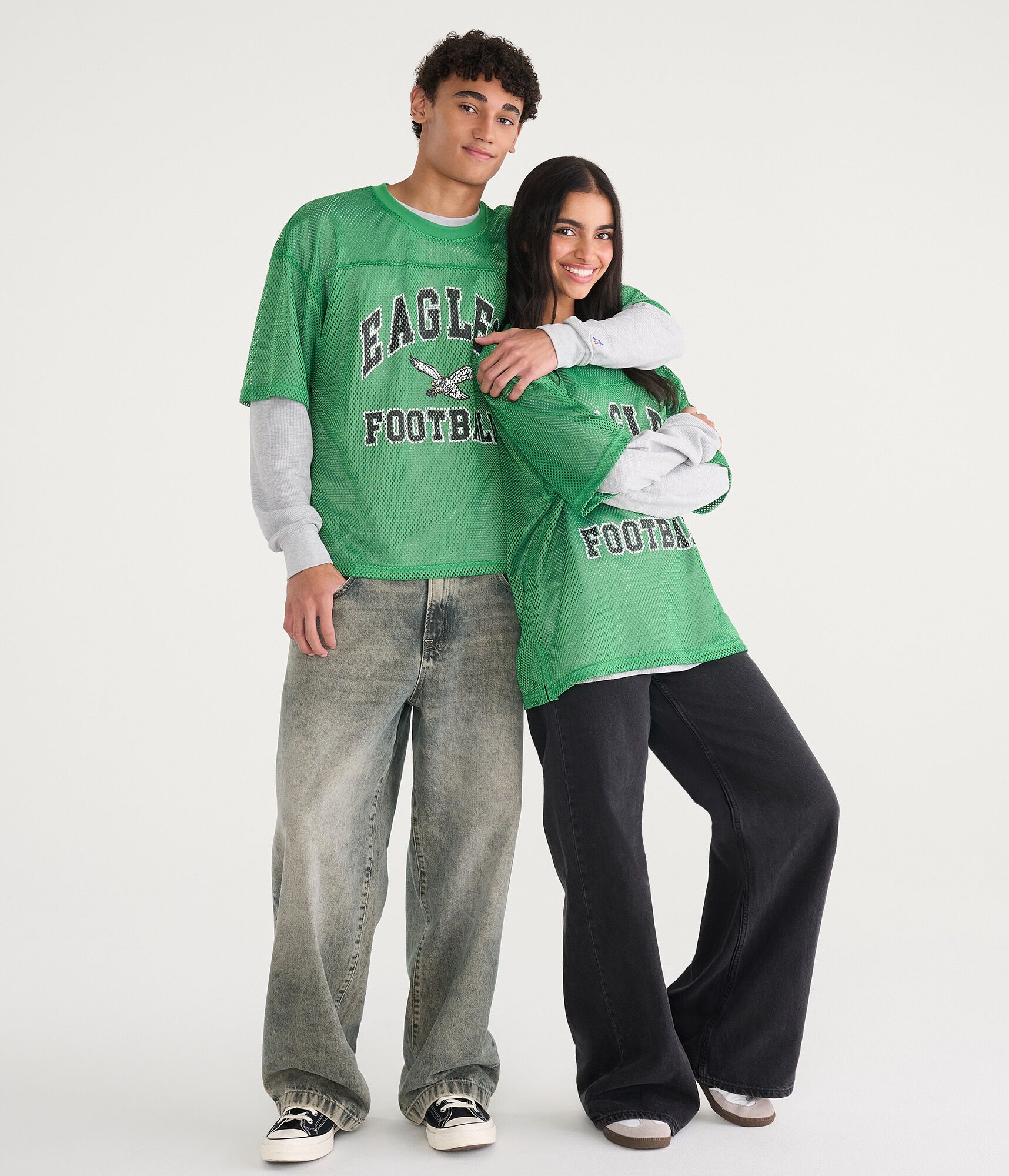Long Sleeve Philadelphia Eagles Football Boxy Mesh 2Fer Top