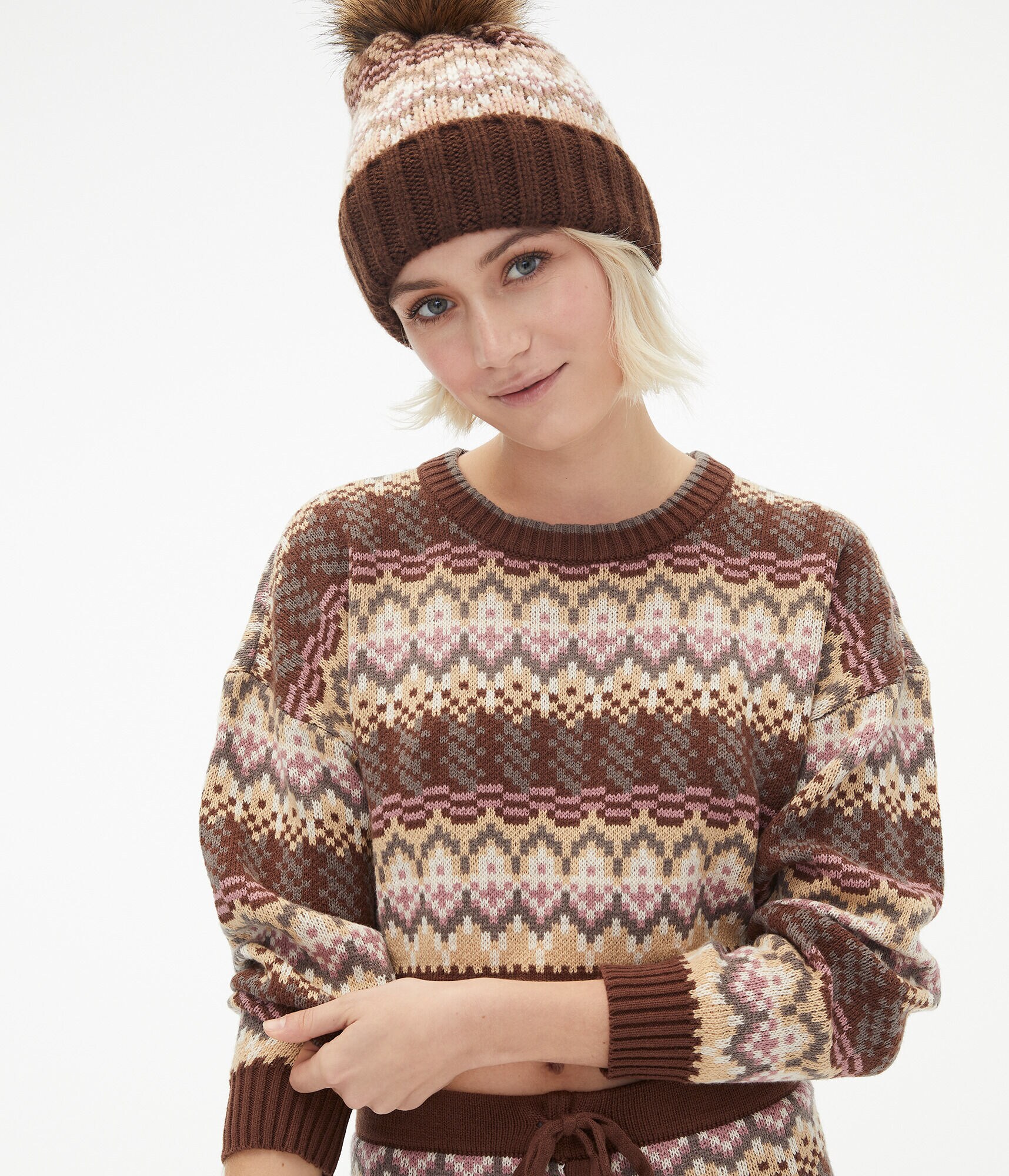 Fair Isle Cropped Sleep Crew Sweater
