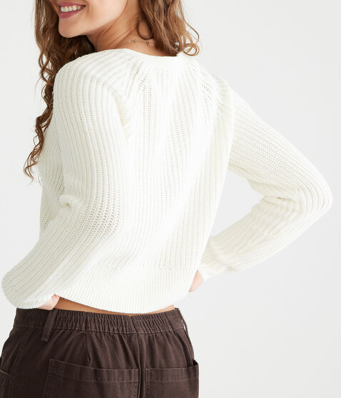 Ribbed Cropped V-Neck Henley Sweater Ribbed Cropped V-Neck Henley Sweater