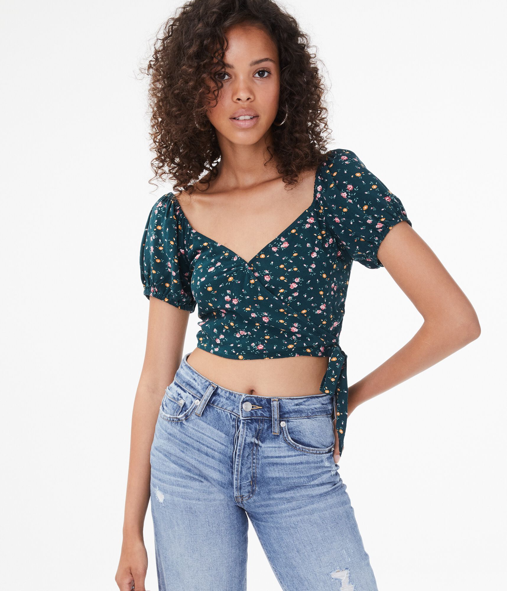 Floral Wrap-Front Crop Top