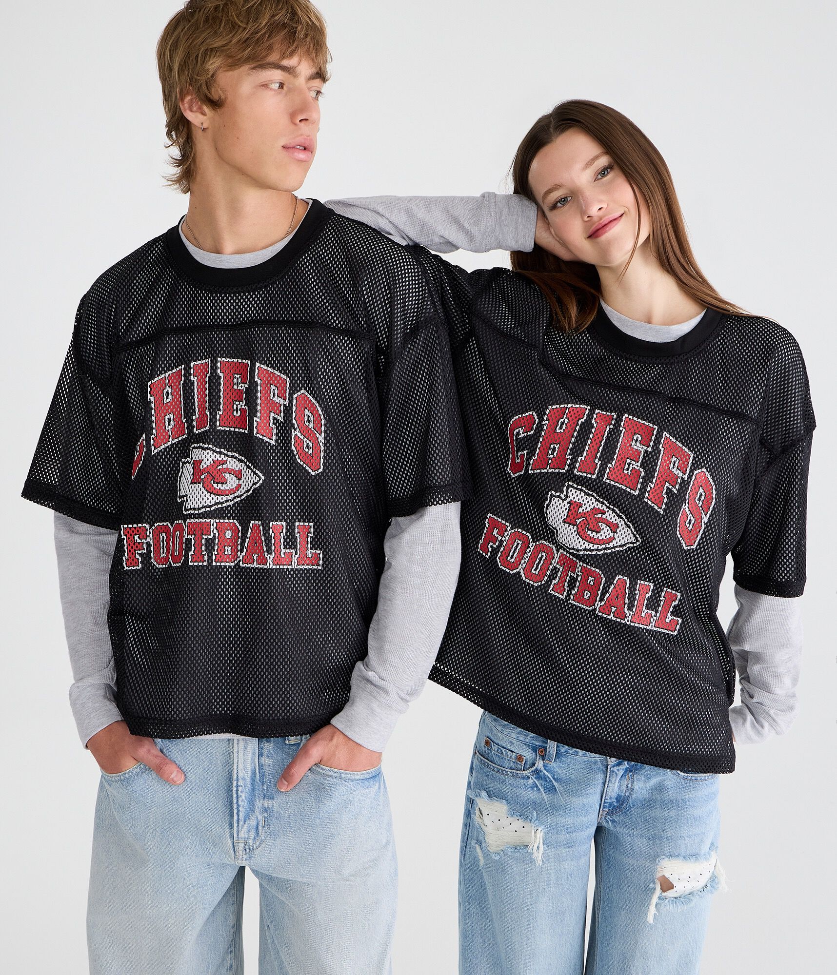 Long Sleeve Kansas City Chiefs Football Boxy Mesh 2Fer Top