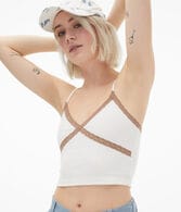 Crisscross Lace-Trim Cropped Cami