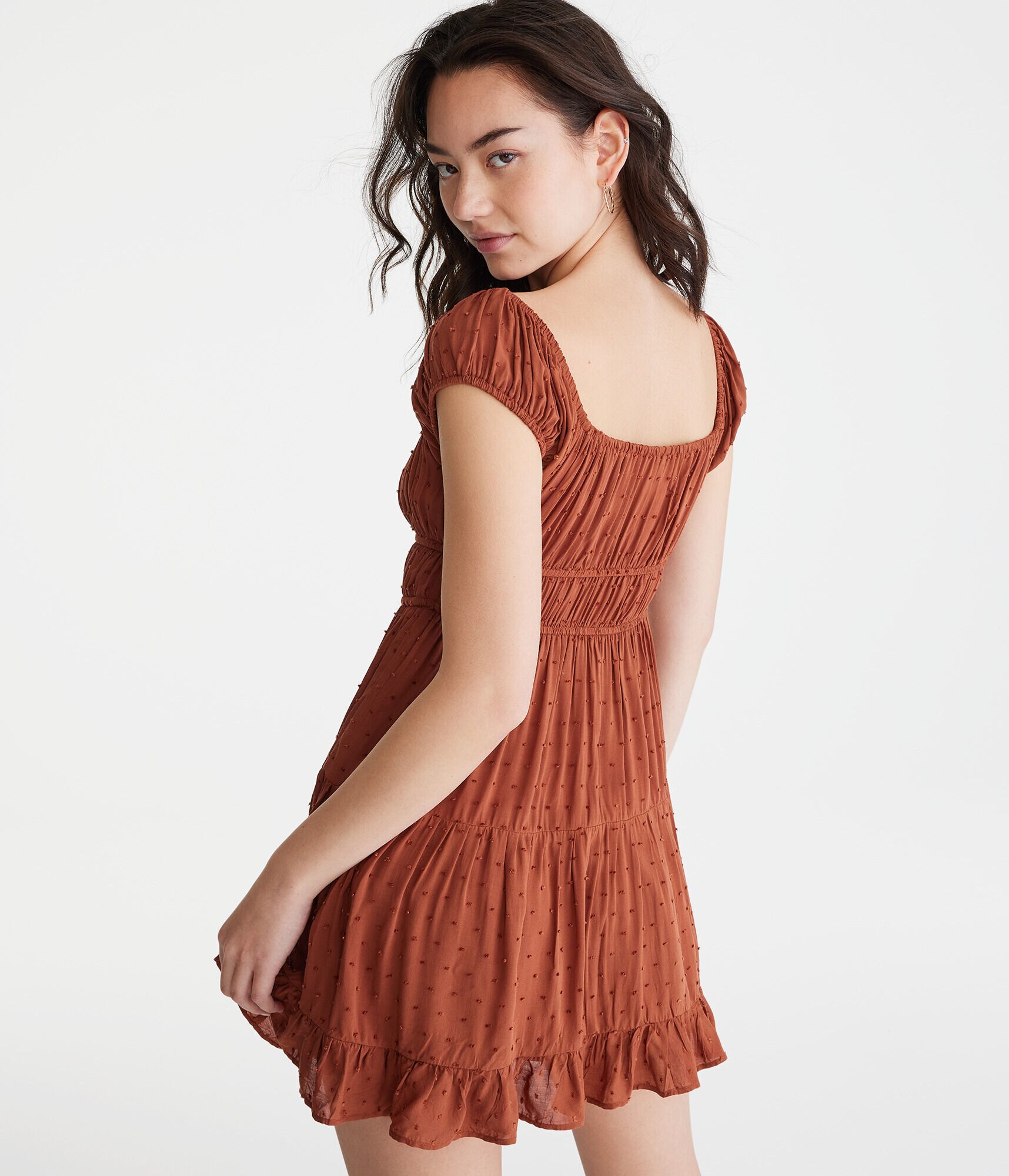 Solid Scoop-Neck Swiss Dot Fit & Flare Dress