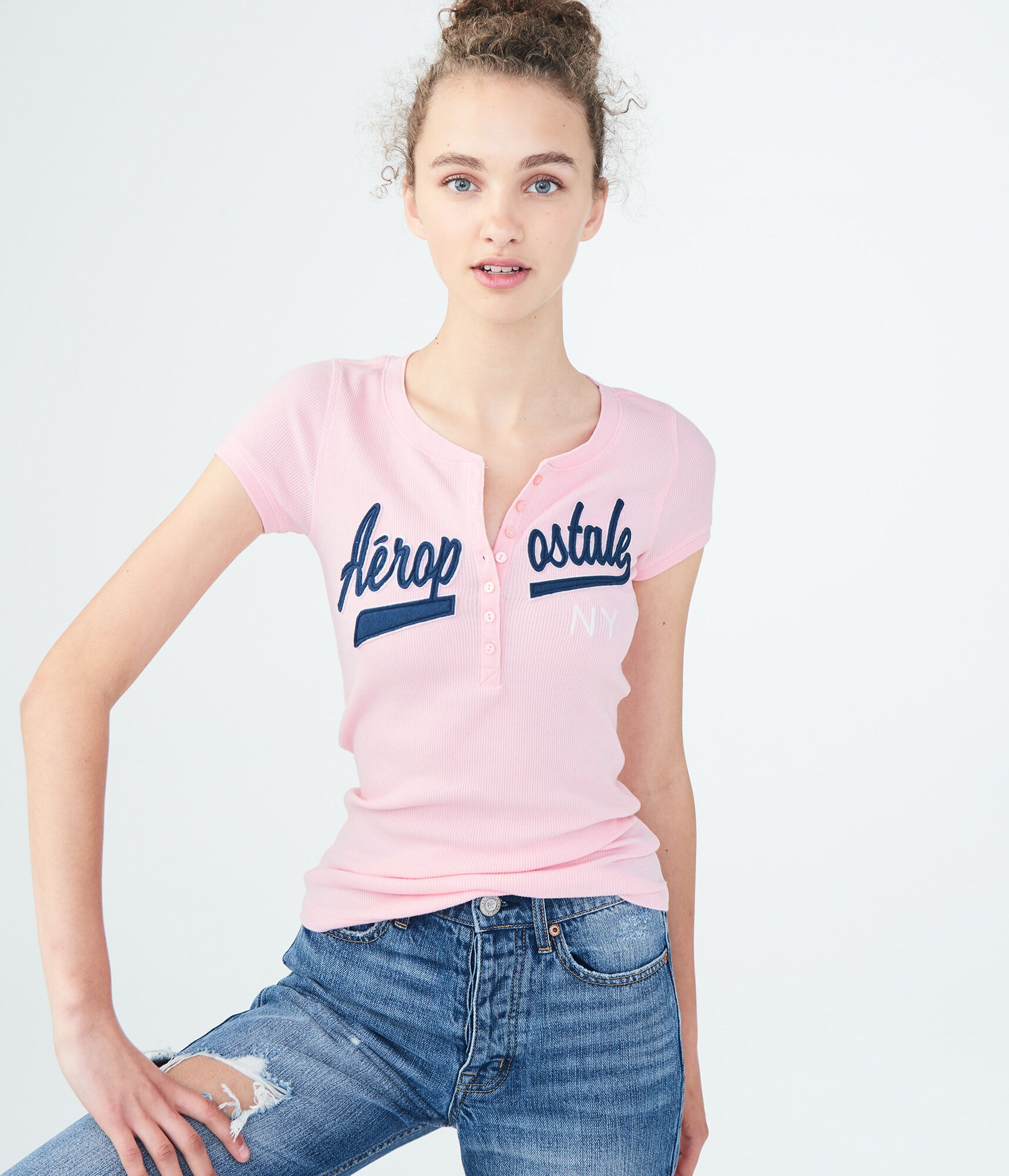 Aeropostale NY Logo Graphic Henley