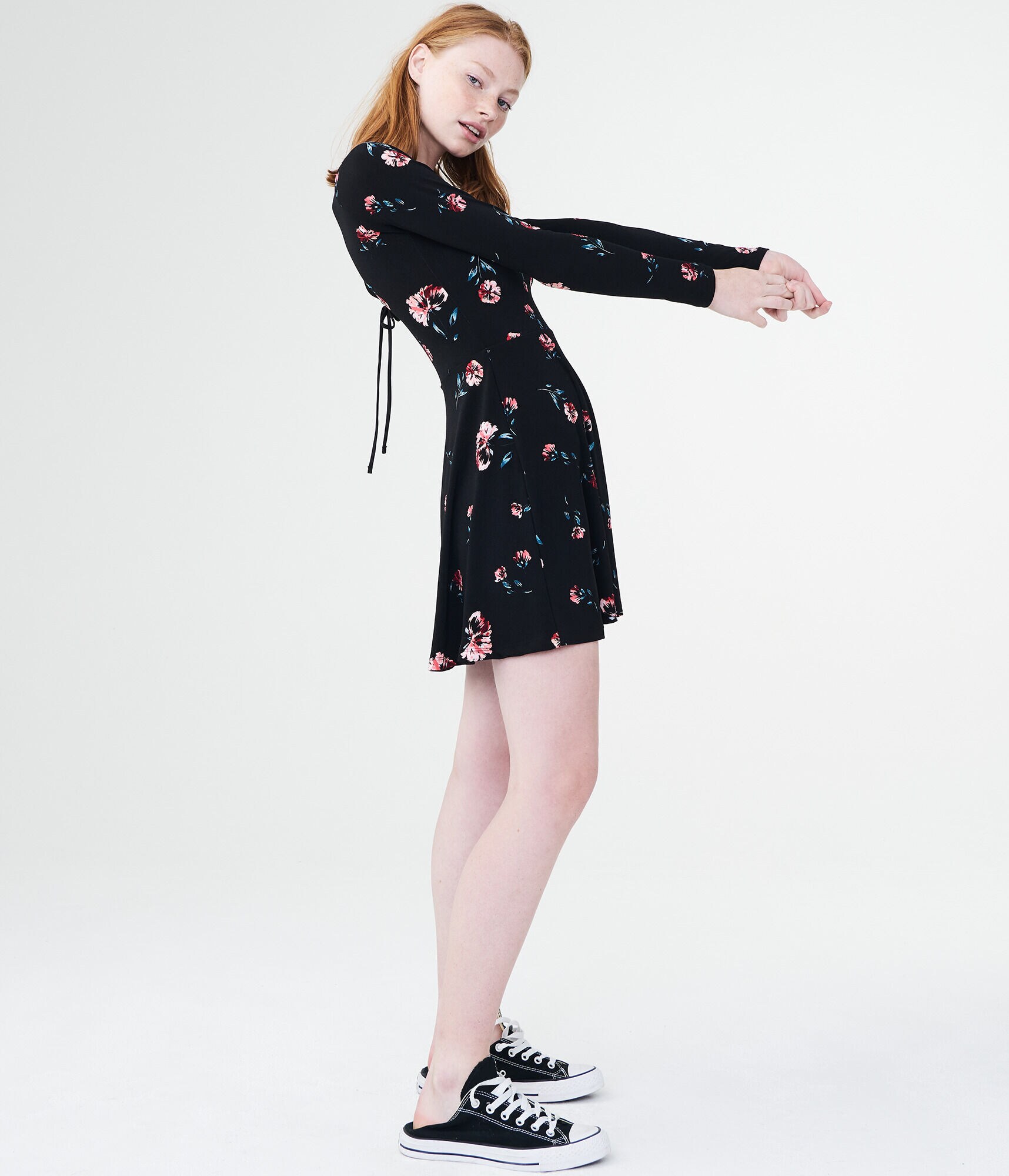 Floral V-Neck Lace-Up-Back Fit &amp; Flare Dress