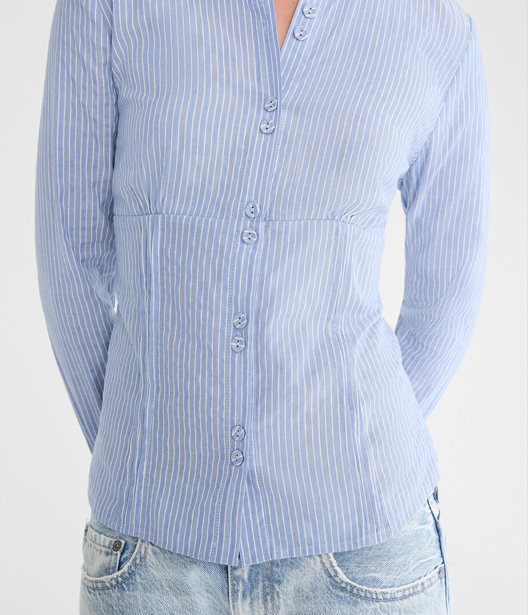 Long Sleeve Thin Stripe Fitted Shirt