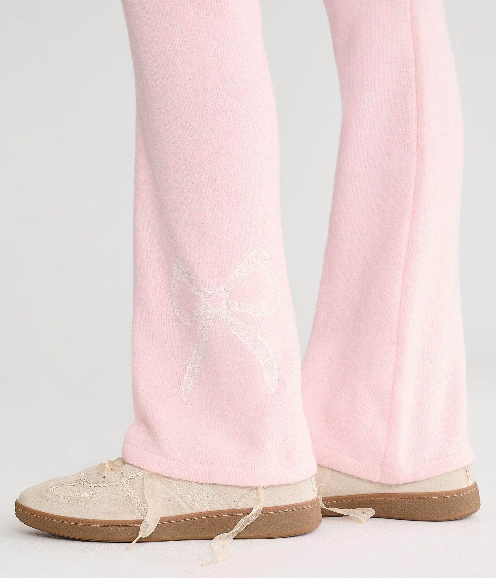 Lace Bow Cozy Sweater Flare Leg Pants