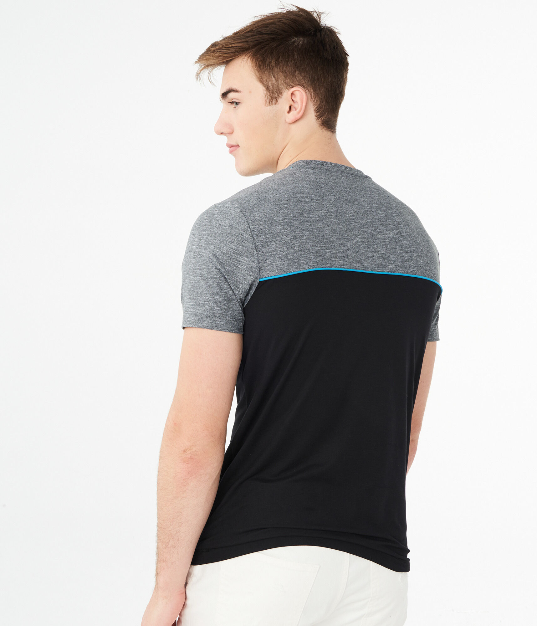 Colorblocked Yoke Stretch Crew Tee