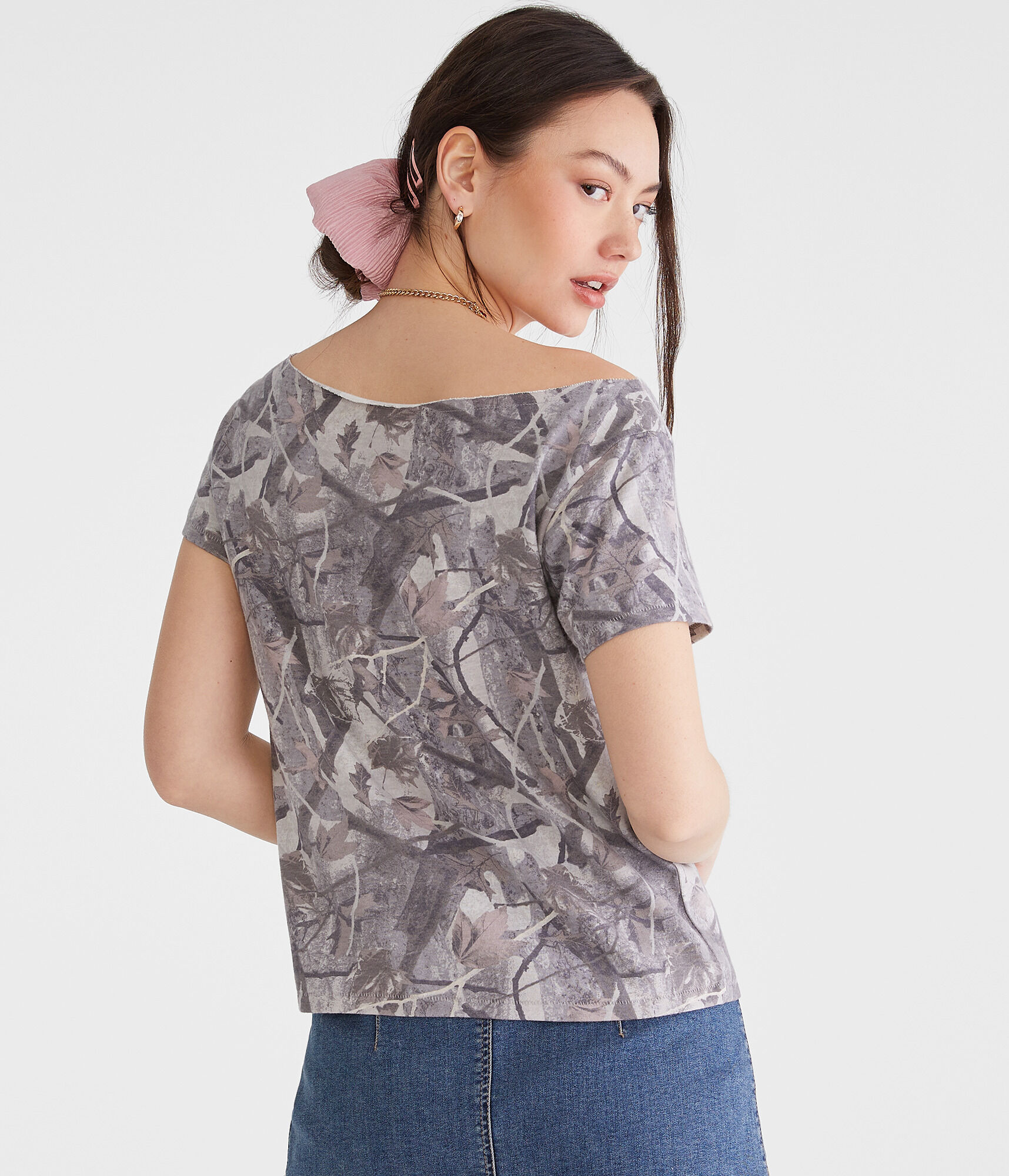 Seriously Soft Camo Cherry Off-The-Shoulder Vintage Fit Graphic Tee