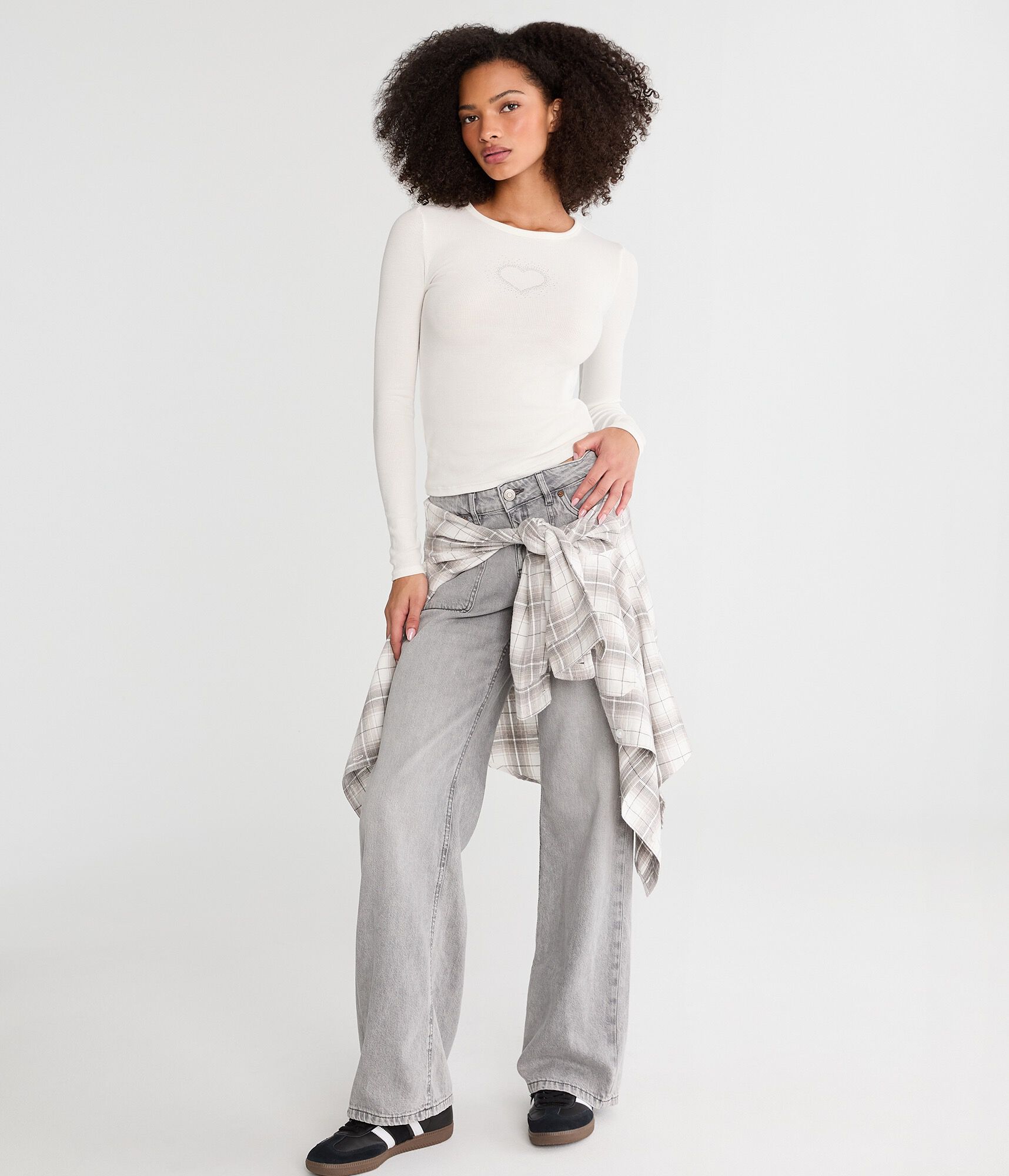 Long Sleeve Seriously Soft Rhinestone Heart Baby Tee