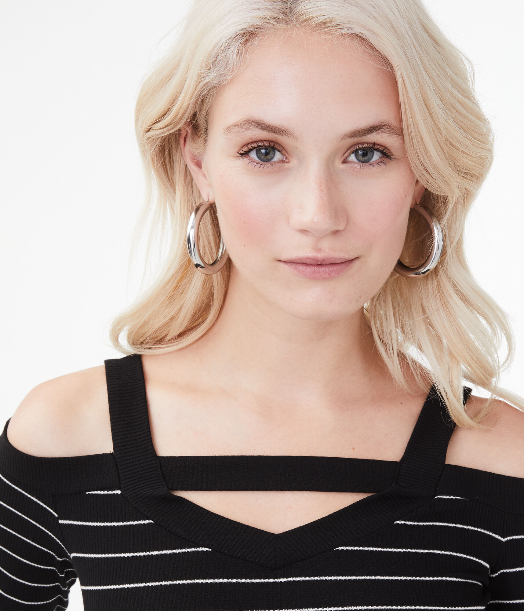 Long Sleeve Seriously Soft Striped Cold-Shoulder Bodycon Top