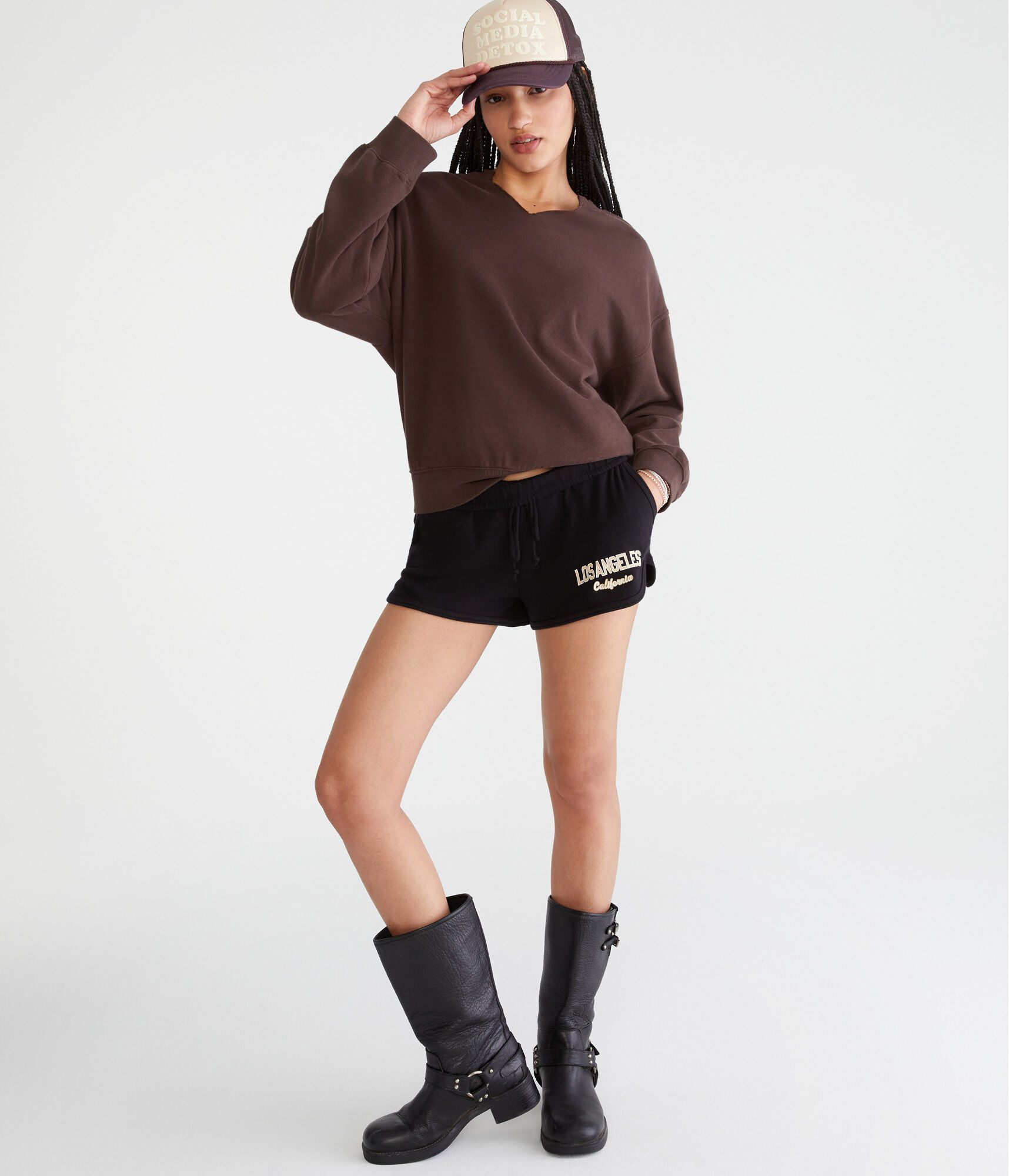 Solid Notch-Neck Sweatshirt