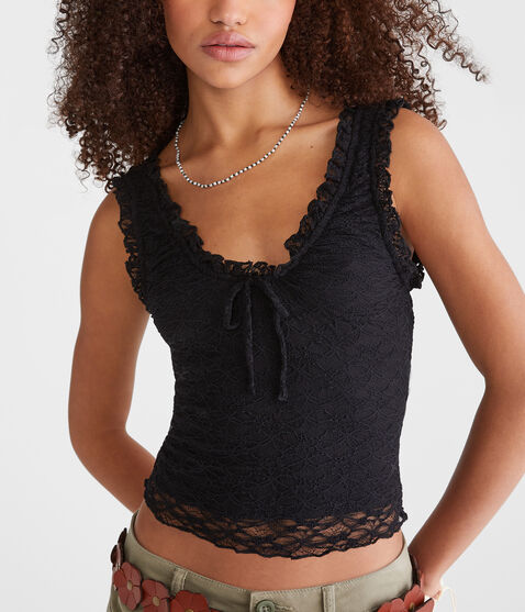Floral Lace Scoop-Neck Cropped Tank Floral Lace Scoop-Neck Cropped Tank