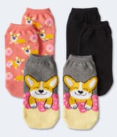 Fuzzy Corgi Donut Ankle Sock 3-Pack