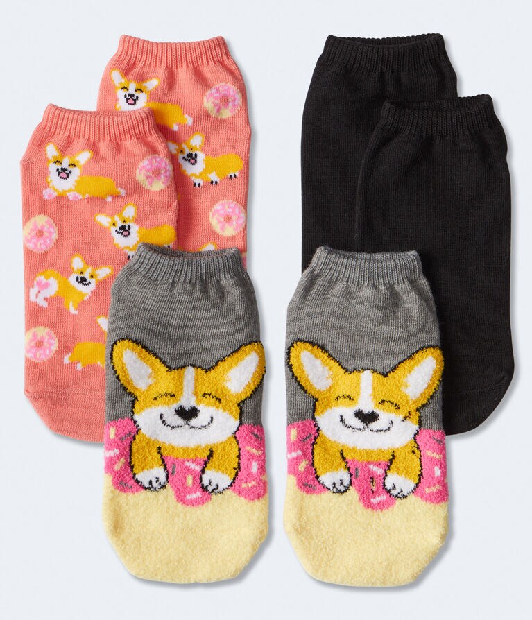 Fuzzy Corgi Donut Ankle Sock 3-Pack