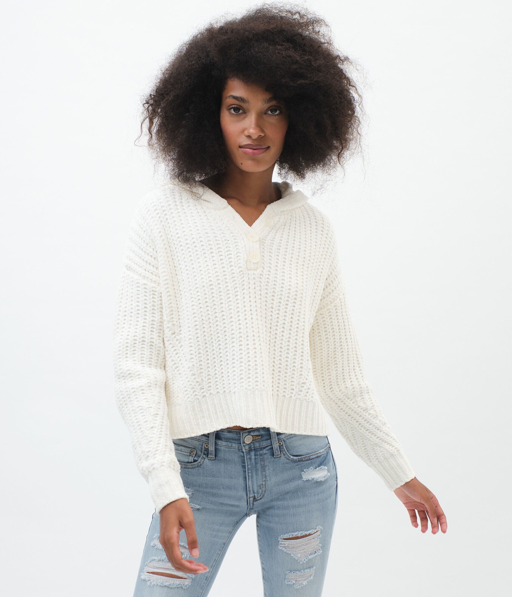 Chenille Henley Pullover Hoodie