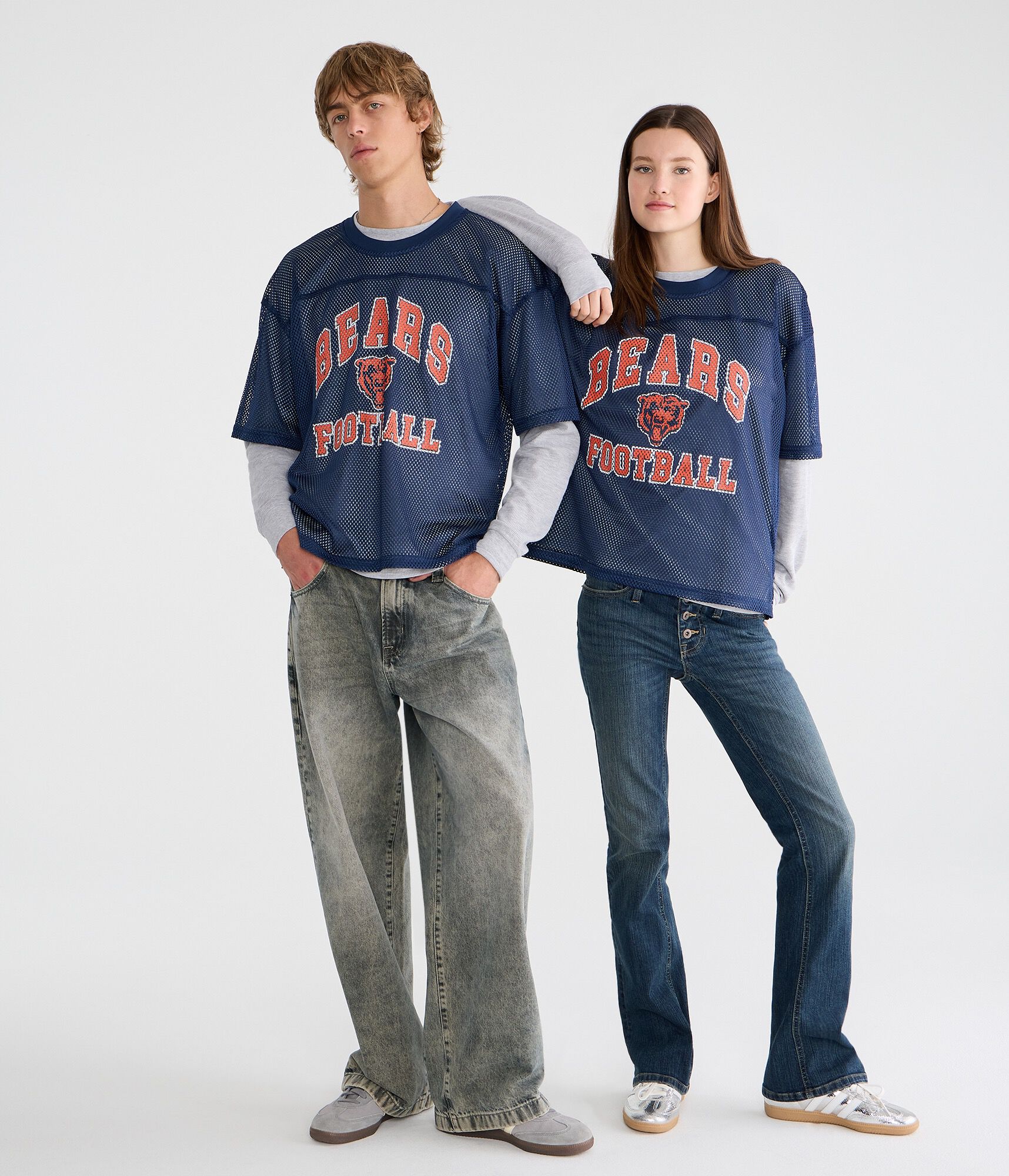 Long Sleeve Chicago Bears Football Boxy Mesh 2Fer Top
