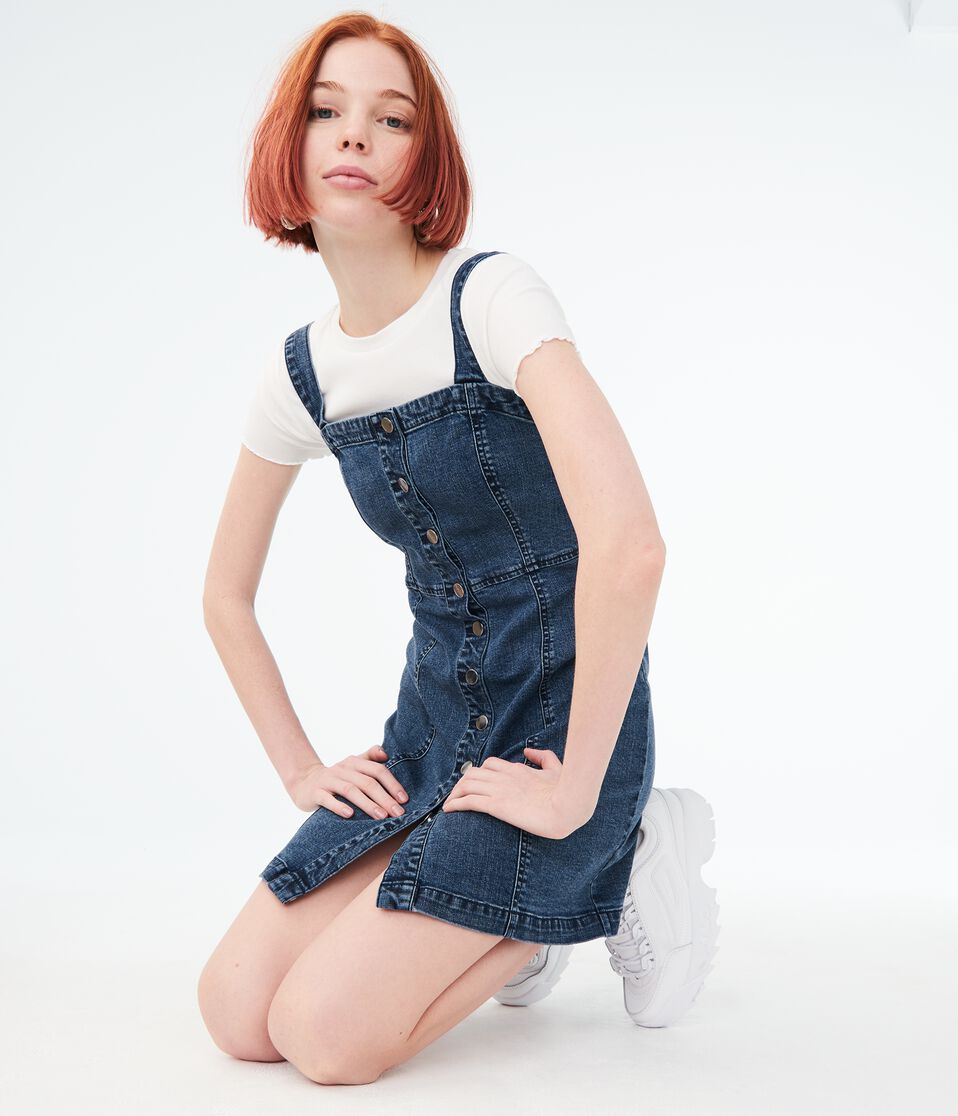 Solid Button-Front A-Line Denim Dress Solid Button-Front A-Line Denim Dress