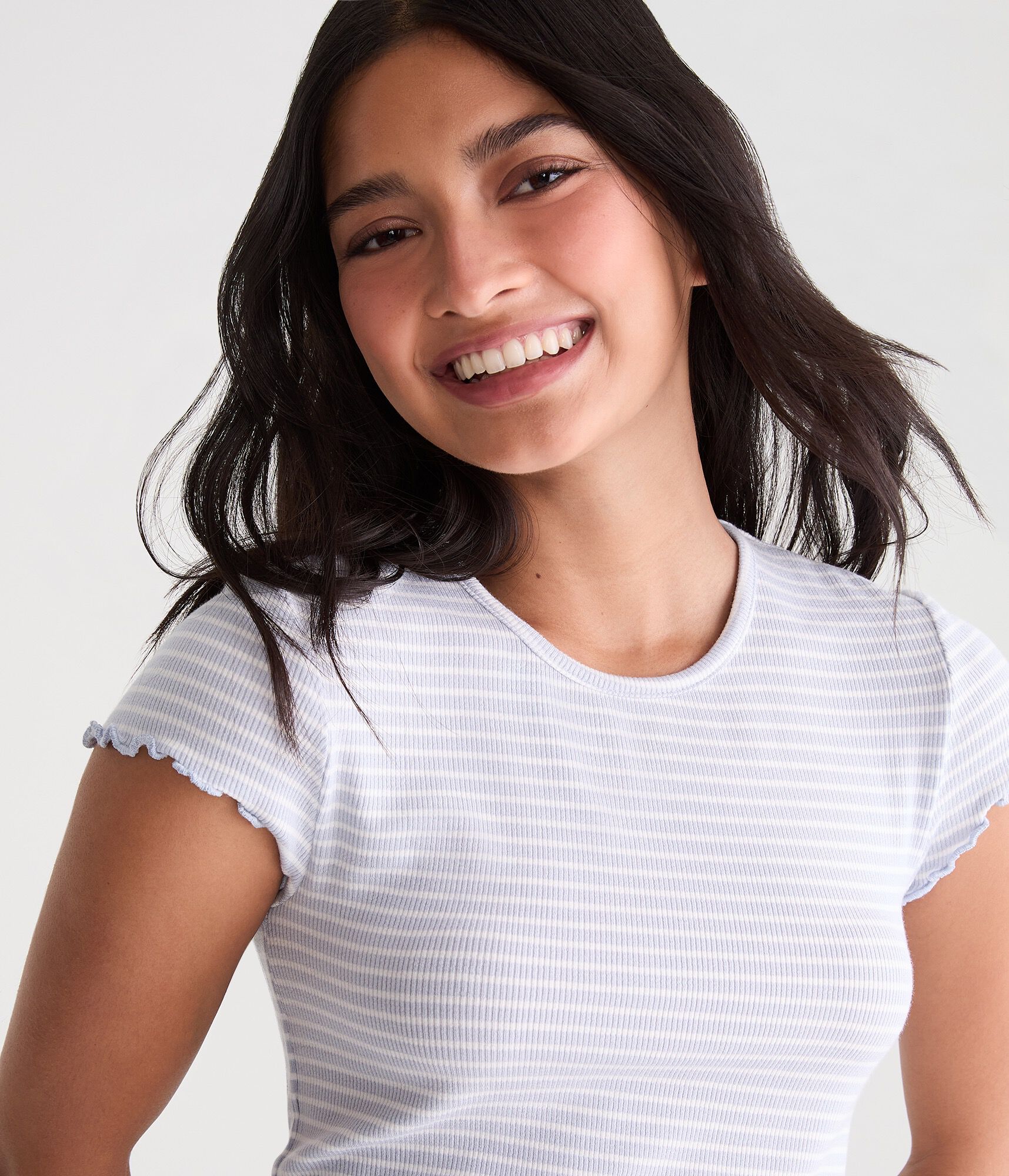 Striped Lettuce-Trim Sleep Tee