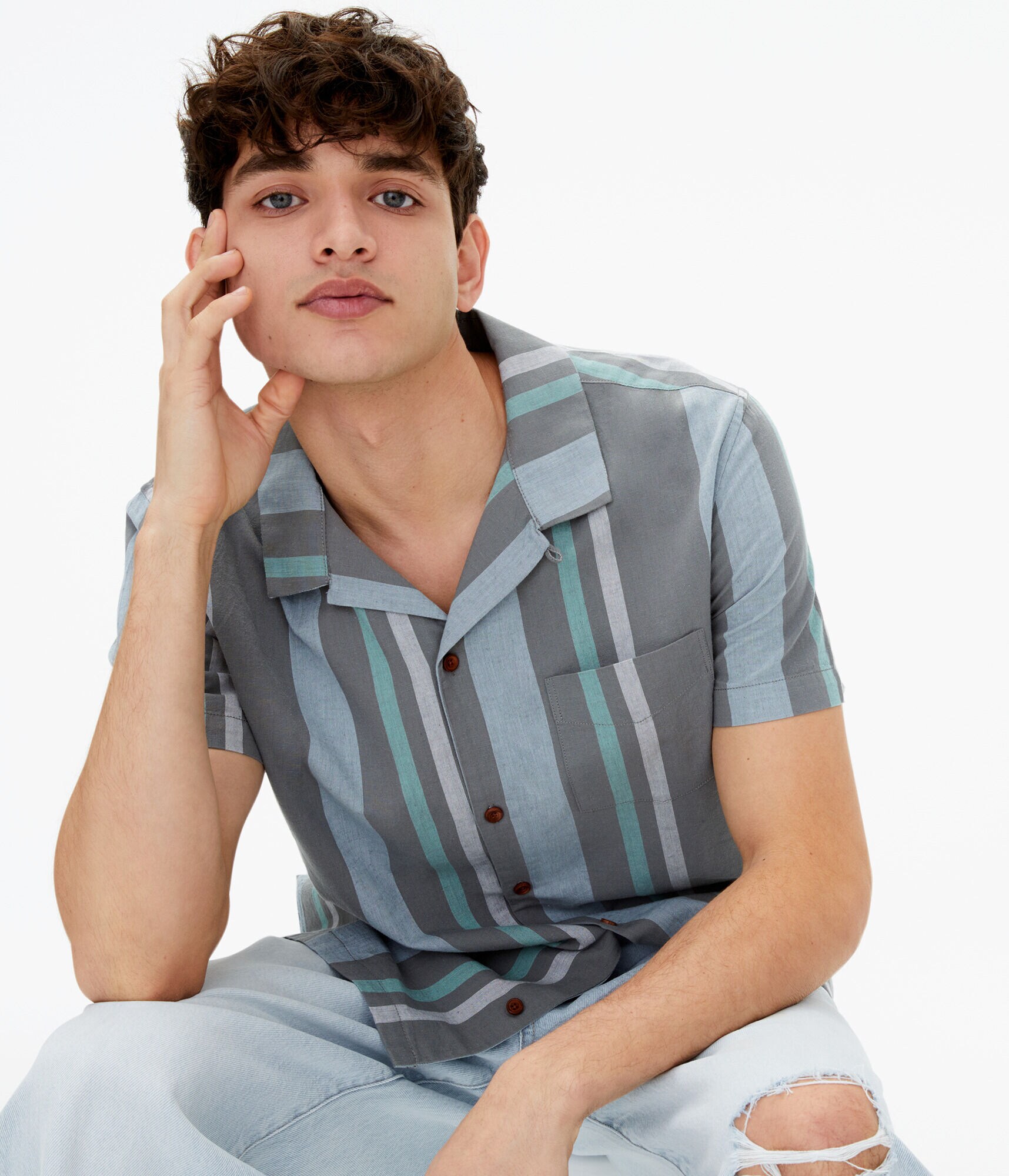 Vertical Stripe Button-Down Resort Shirt
