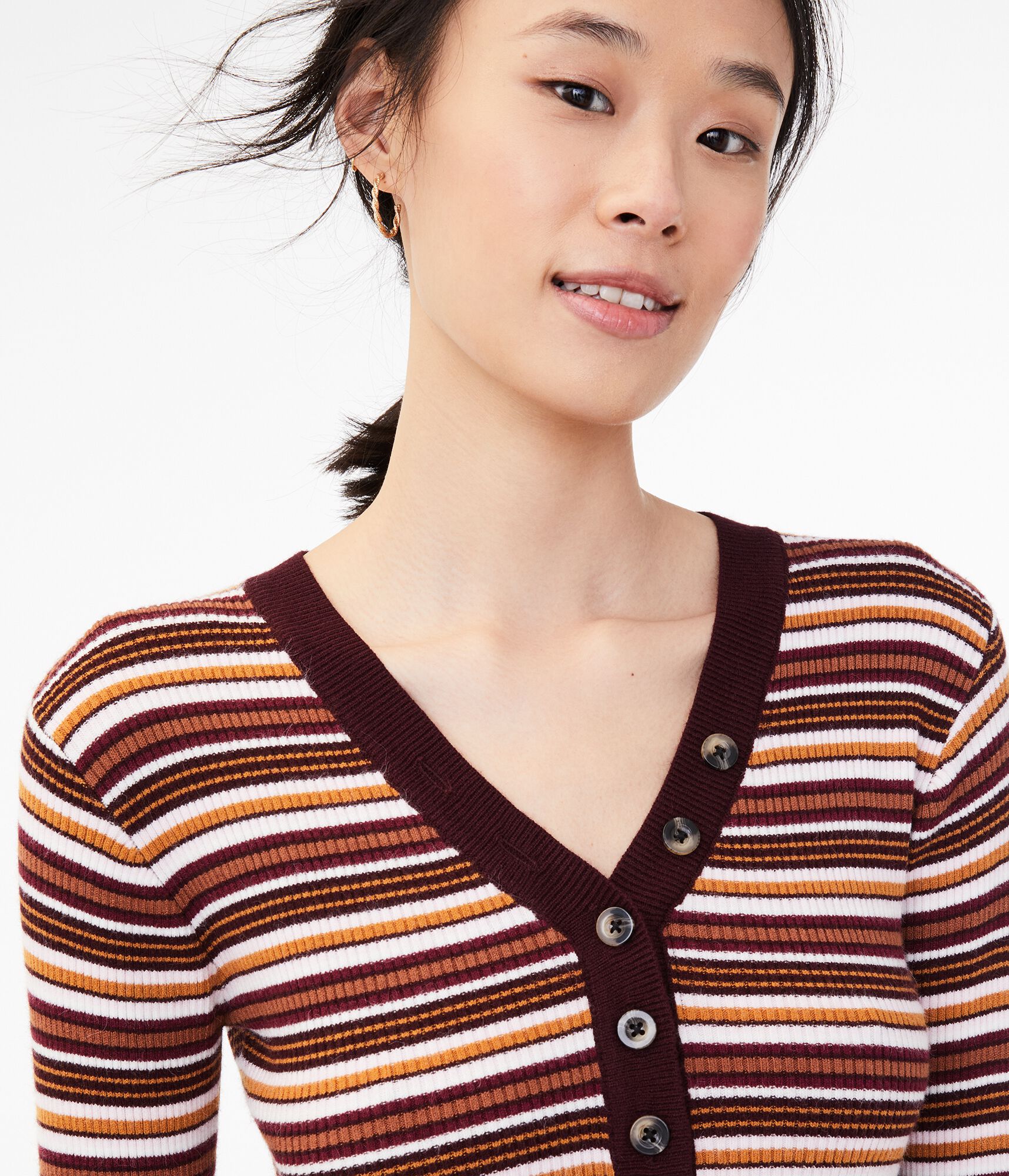 Long Sleeve Striped Henley Sweater Dress