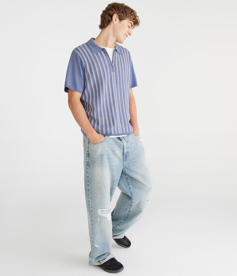 Vertical Stripe Quarter-Zip Sweater Polo Vertical Stripe Quarter-Zip Sweater Polo