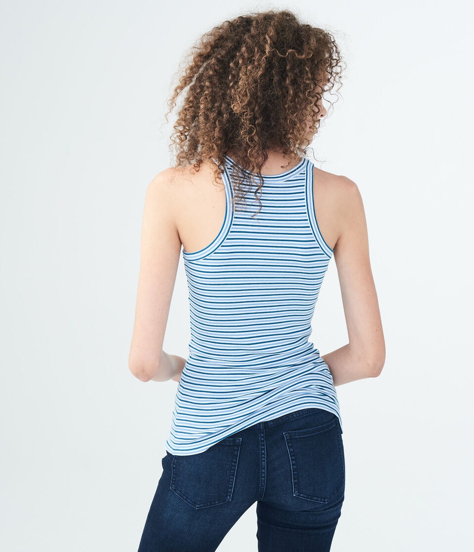Striped Ribbed High-Neck Tank