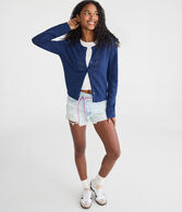 Pointelle Bow Crew Cardigan