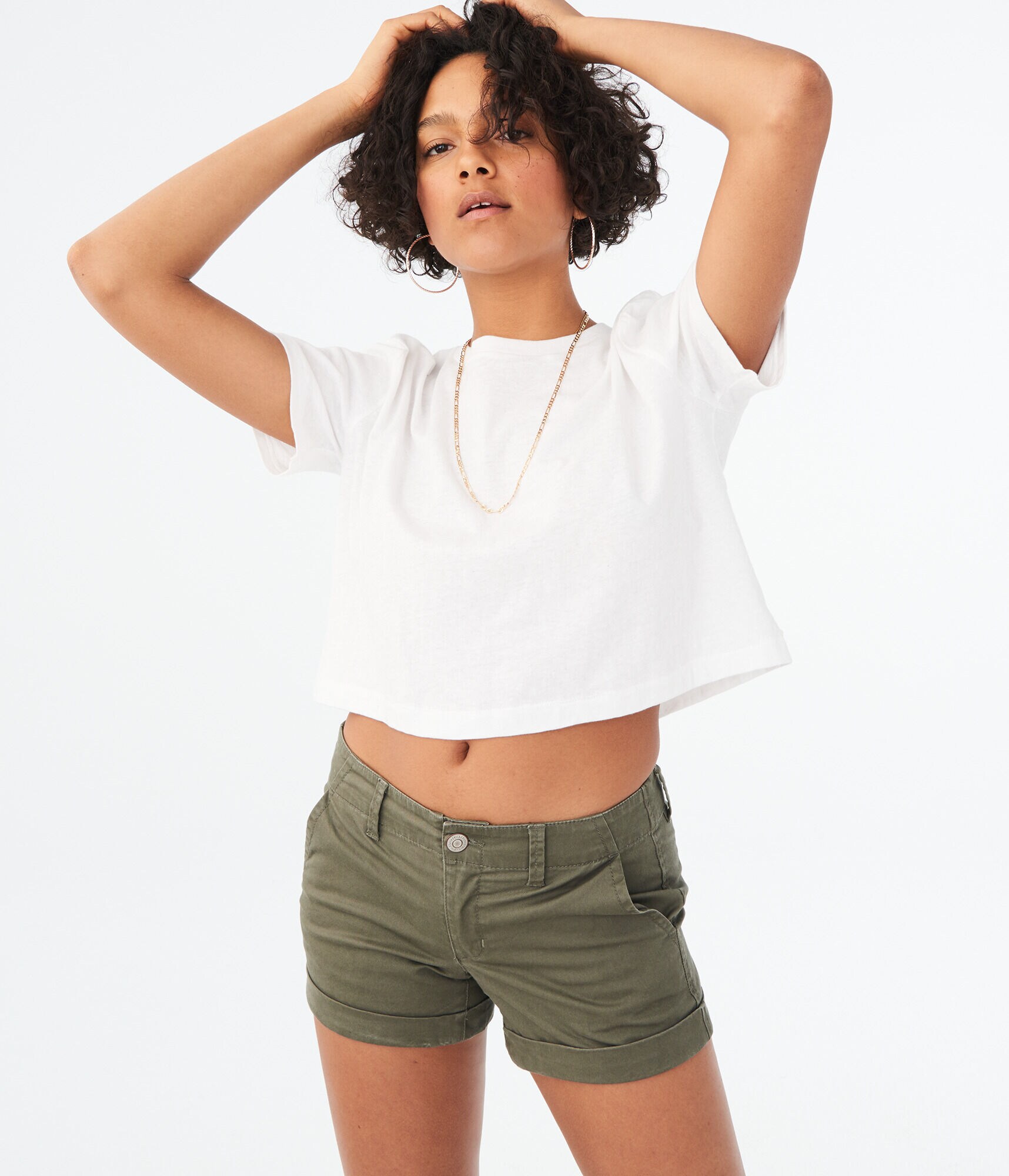 Twill Cuffed Midi Shorts
