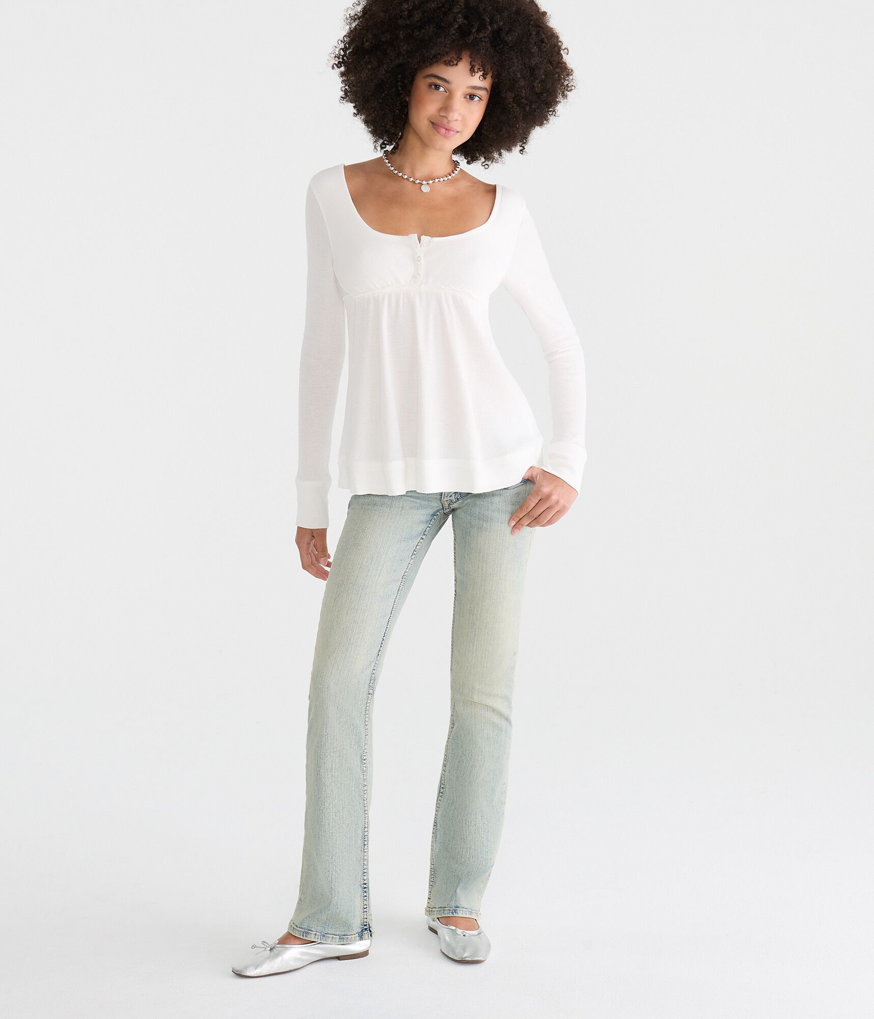 Long Sleeve Scoop-Neck Babydoll Henley