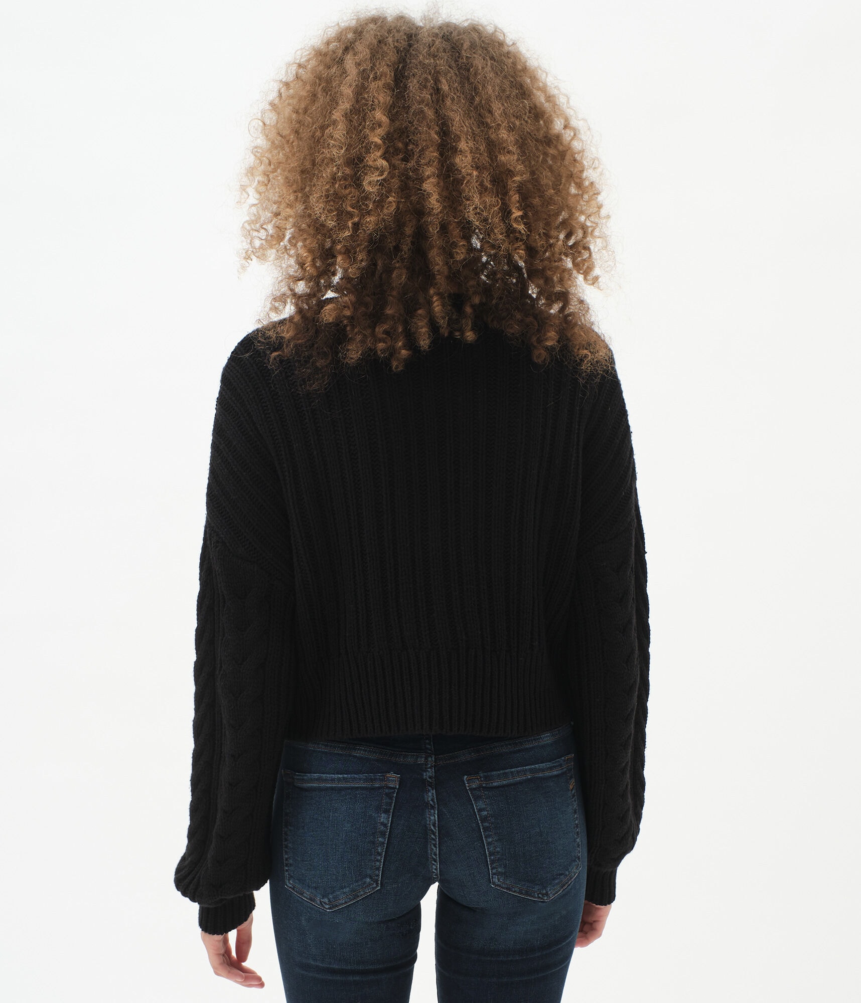 Slouchy Cable Cropped V-Neck Cardigan