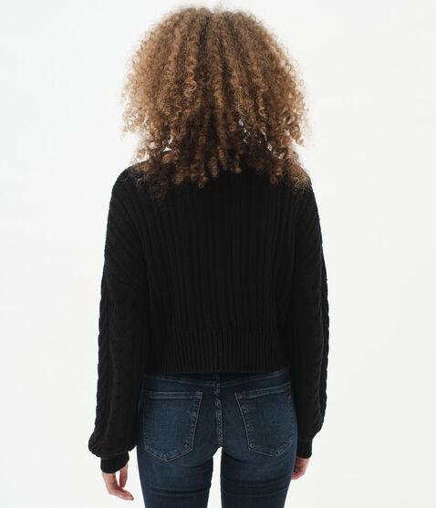 Slouchy Cable Cropped V-Neck Cardigan