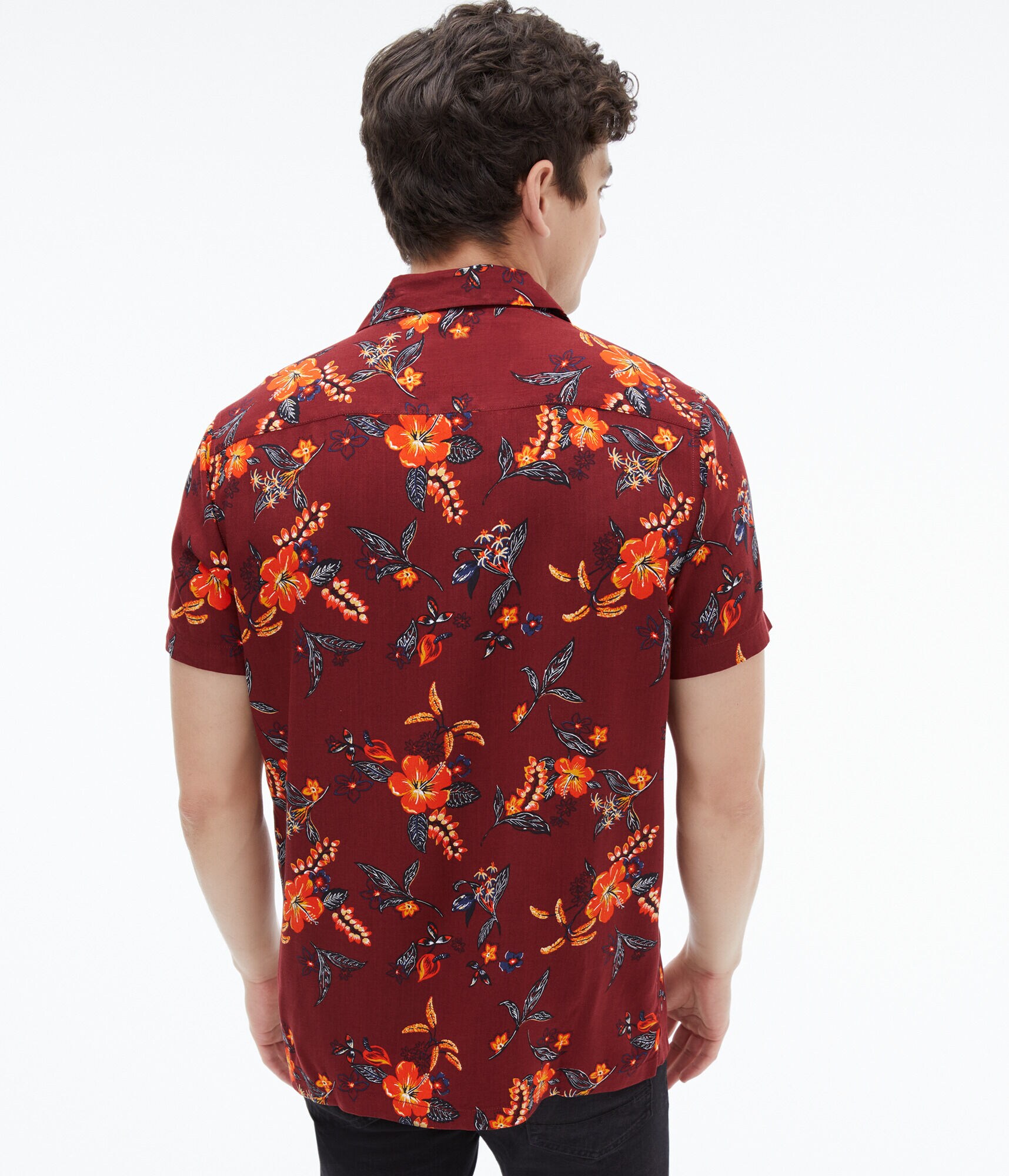 Tropical Floral Button-Down Camp Shirt