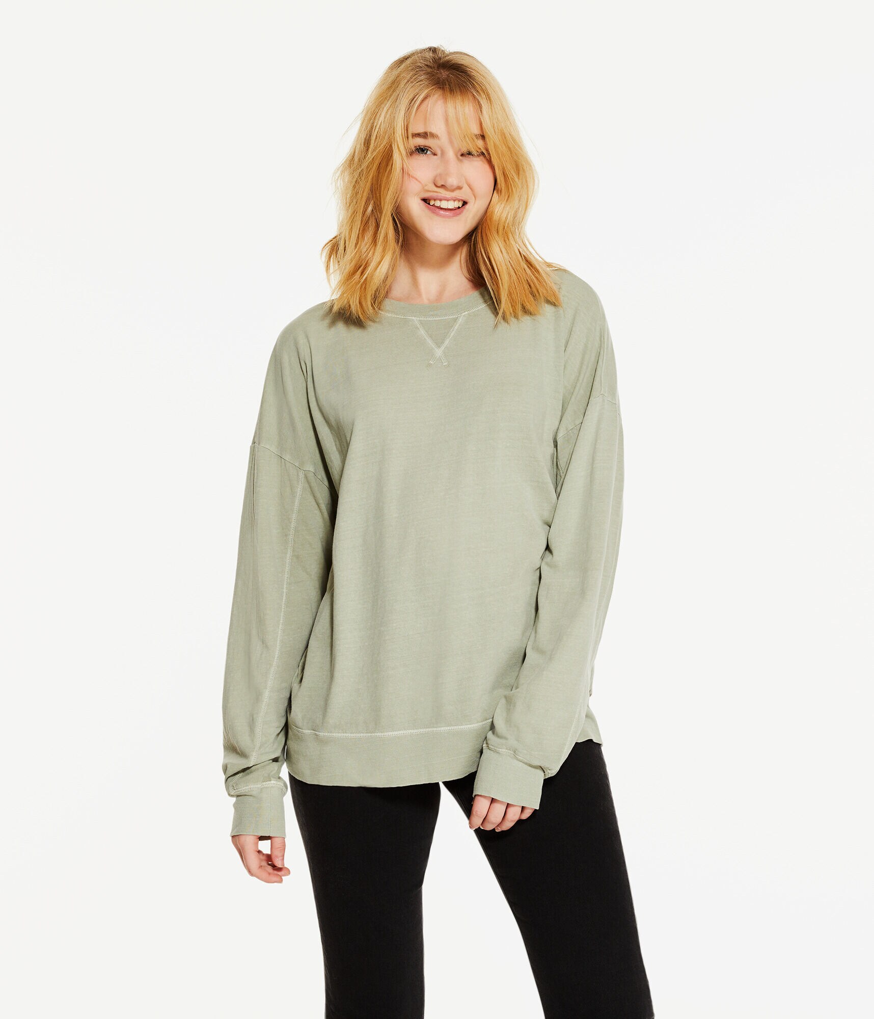 Long Sleeve Washed Boyfriend Crew Tee