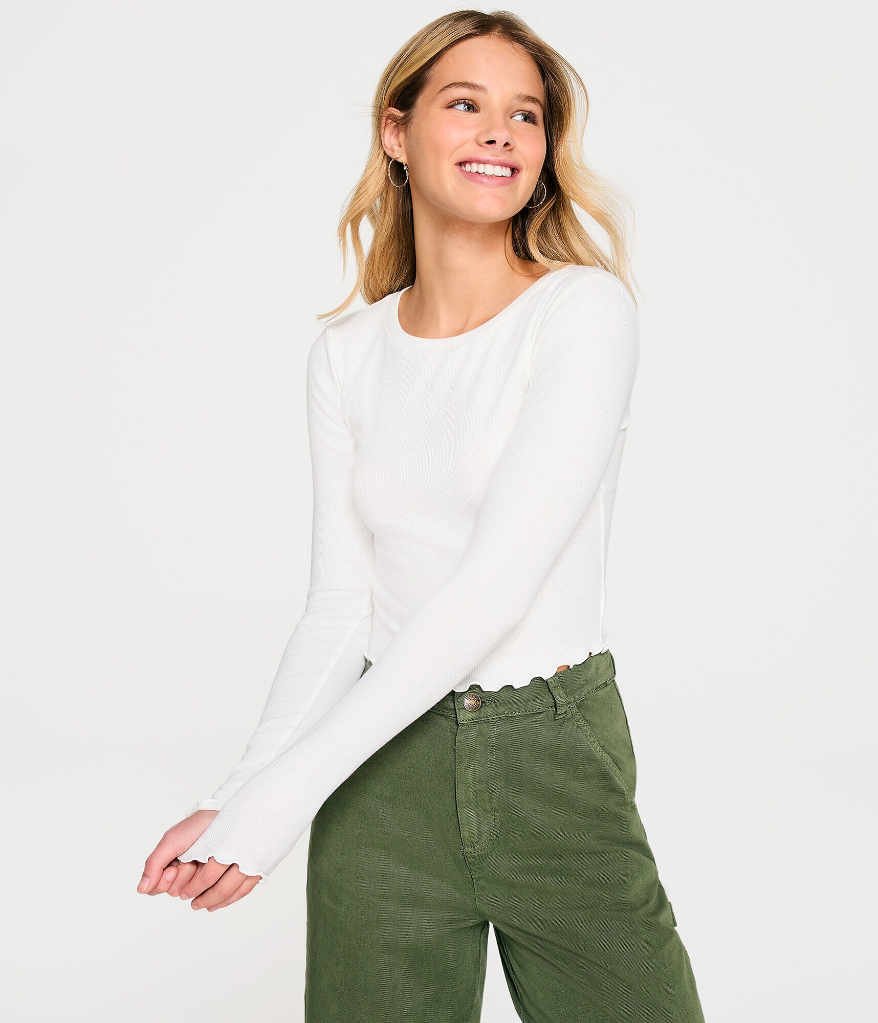 Long Sleeve Ribbed Cropped Shrunken Tee