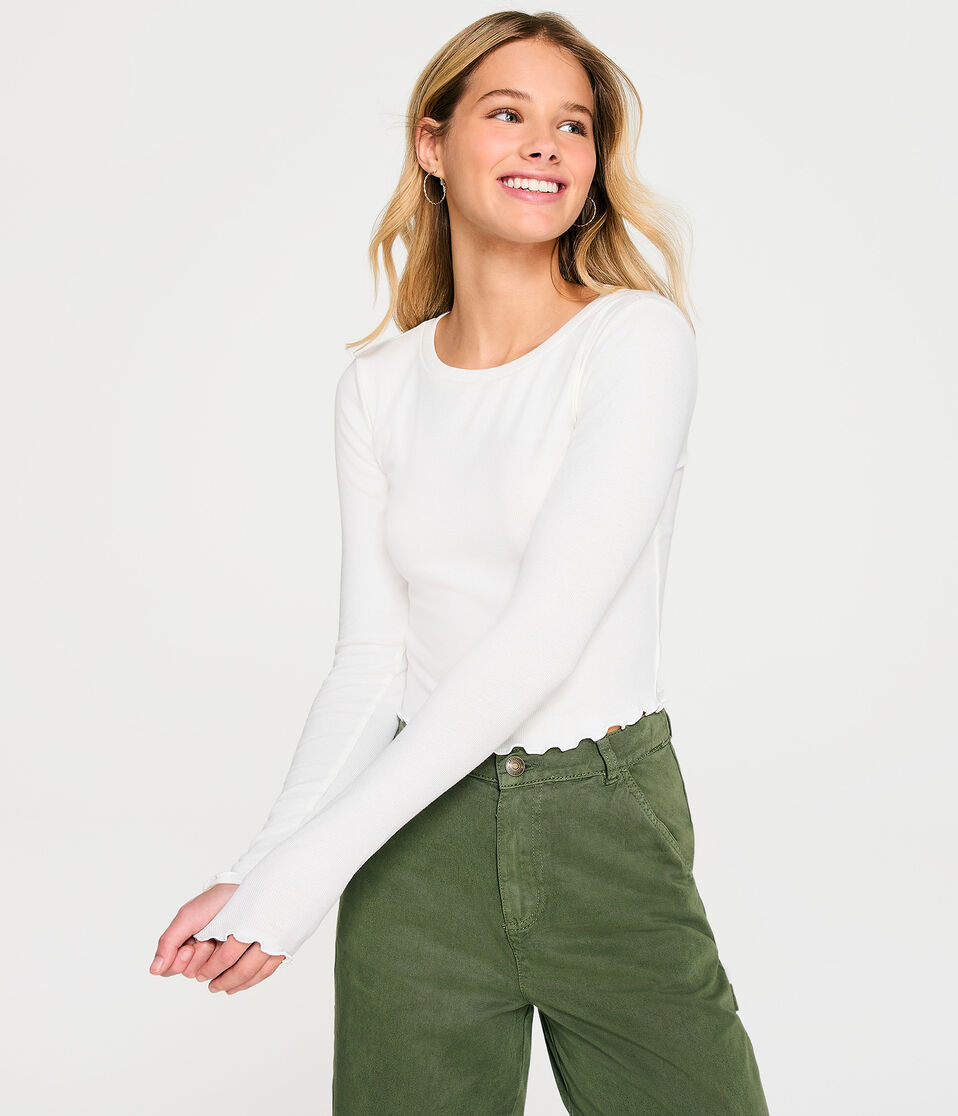 Long Sleeve Ribbed Cropped Shrunken Tee