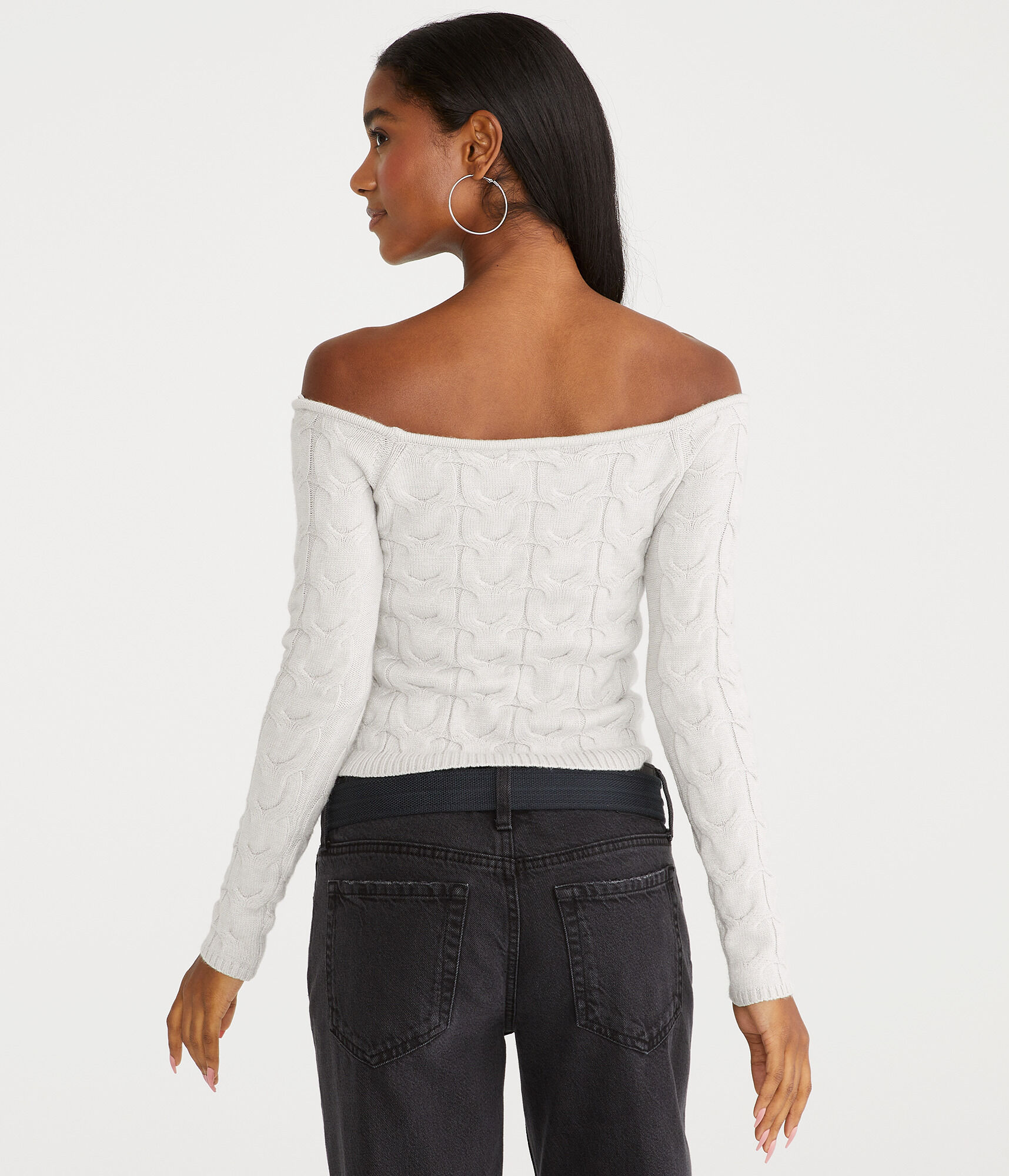 Cable Cropped Off-The-Shoulder Sweater