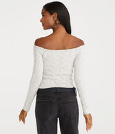 Cable Cropped Off-The-Shoulder Sweater
