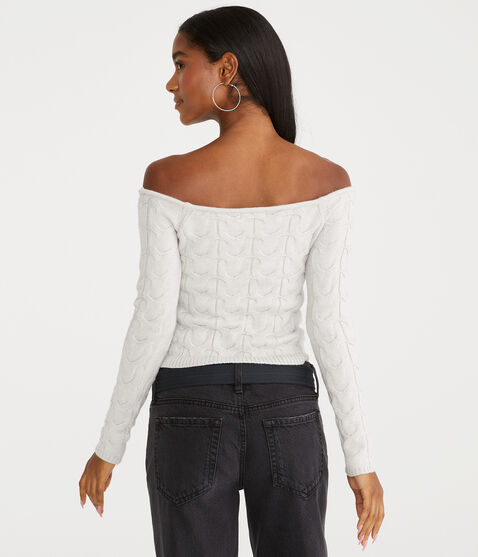 Cable Cropped Off-The-Shoulder Sweater