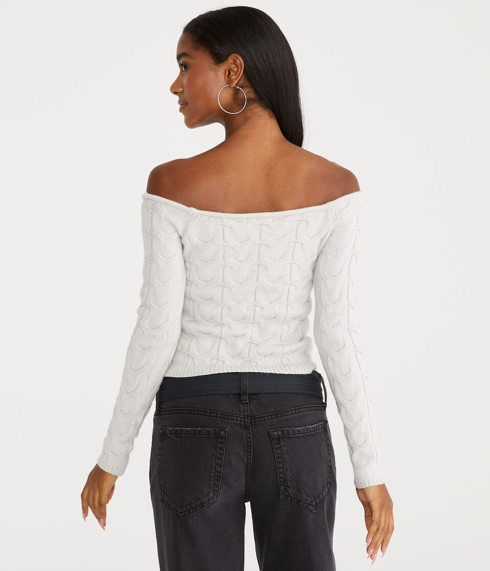 Cable Cropped Off-The-Shoulder Sweater