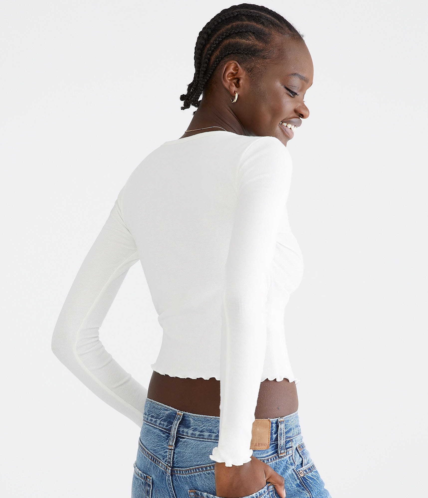 Long Sleeve Ribbed Cropped Shrunken Tee