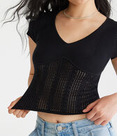 Pointelle Knit Crop Top