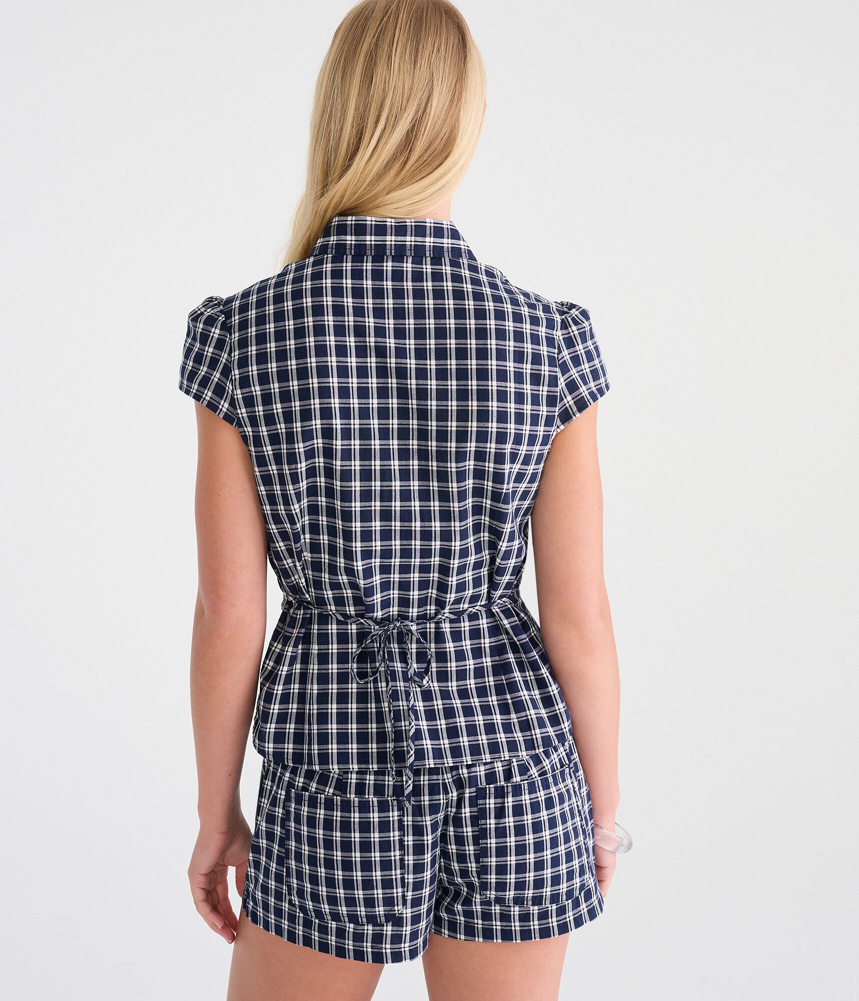D&eacute;j&agrave; For Aero Plaid Tie-Back Blouse