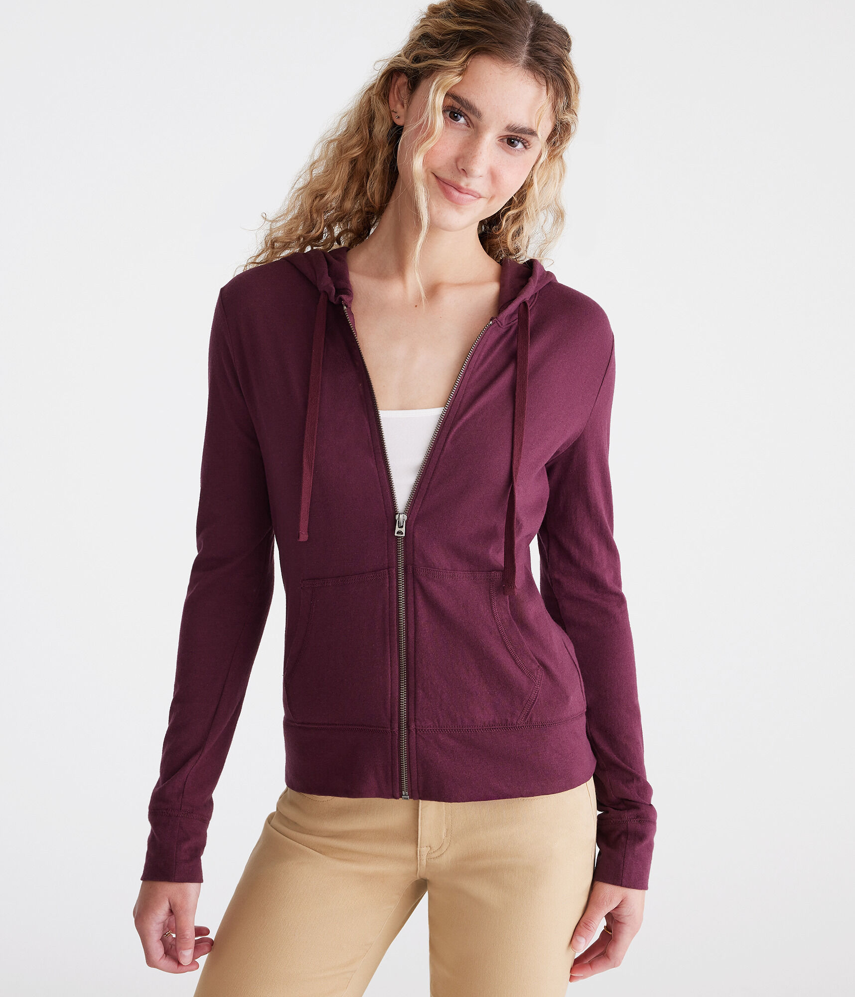 Solid Lightweight Full-Zip Hoodie | Aeropostale