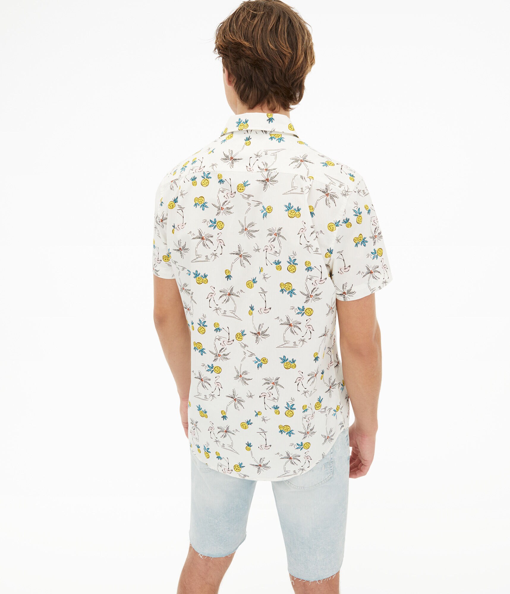 Flamingo Pineapple Print Button-Down Shirt