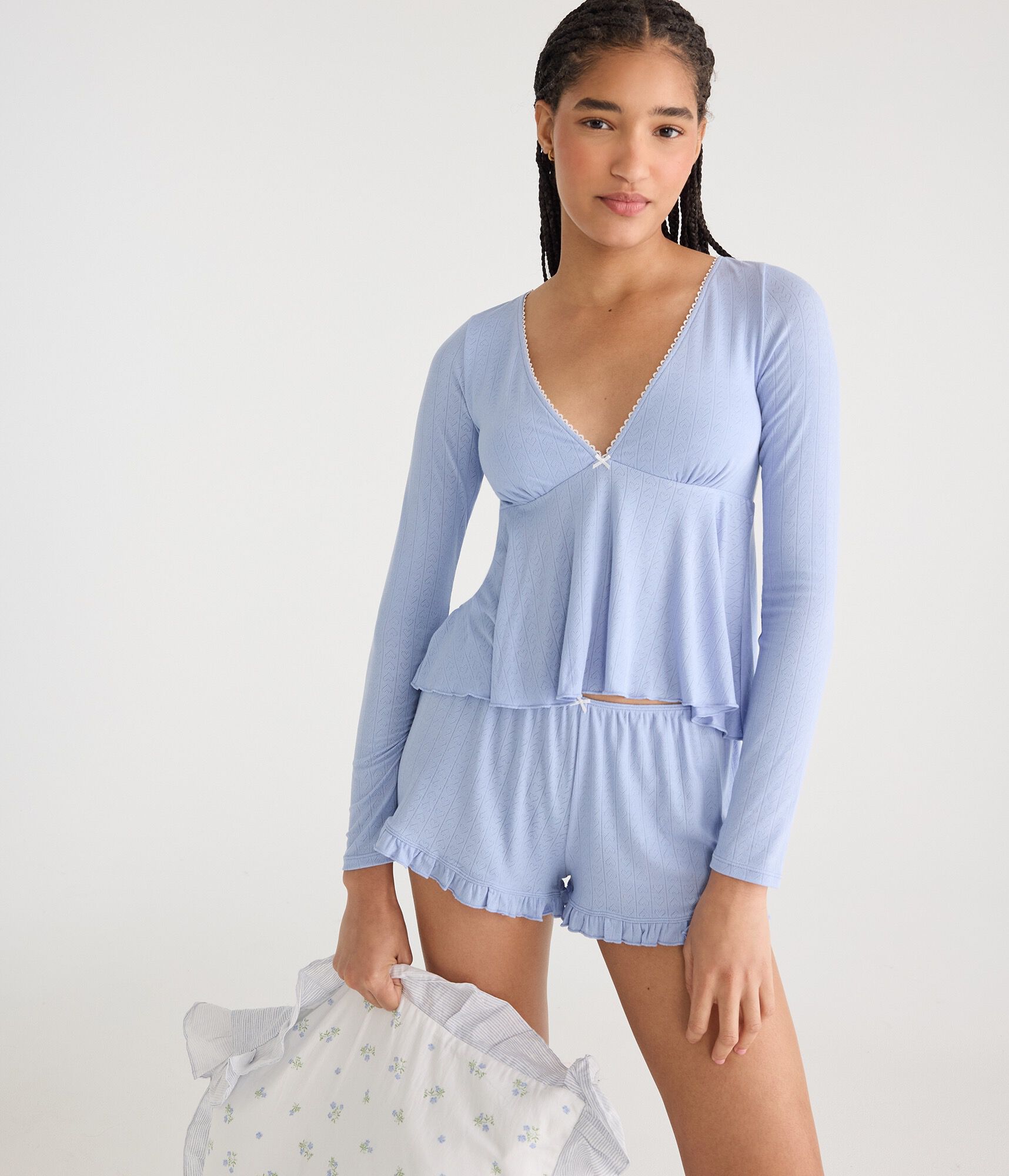 Long Sleeve Pointelle Heart Babydoll Sleep Tee