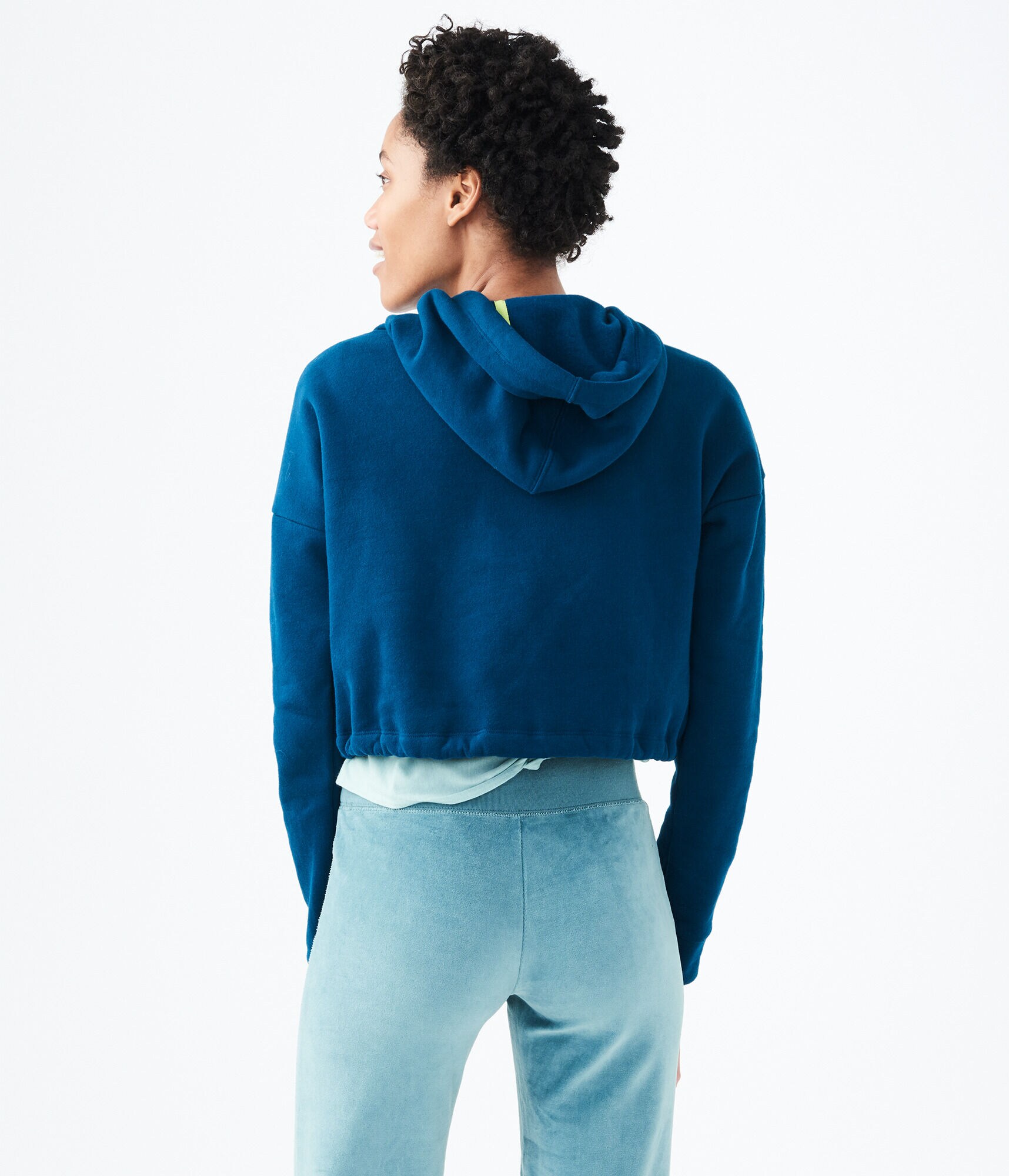 LLD Neon Stripe Cinch Crop Pullover Hoodie