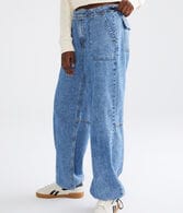 Low-Rise Denim Parachute Pants