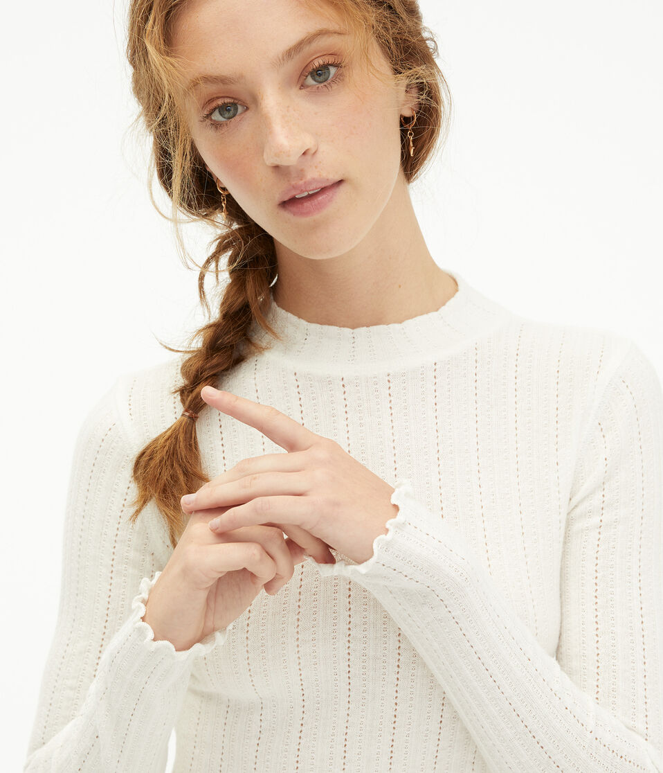 Long Sleeve Mock-Neck Cropped Shrunken Tee