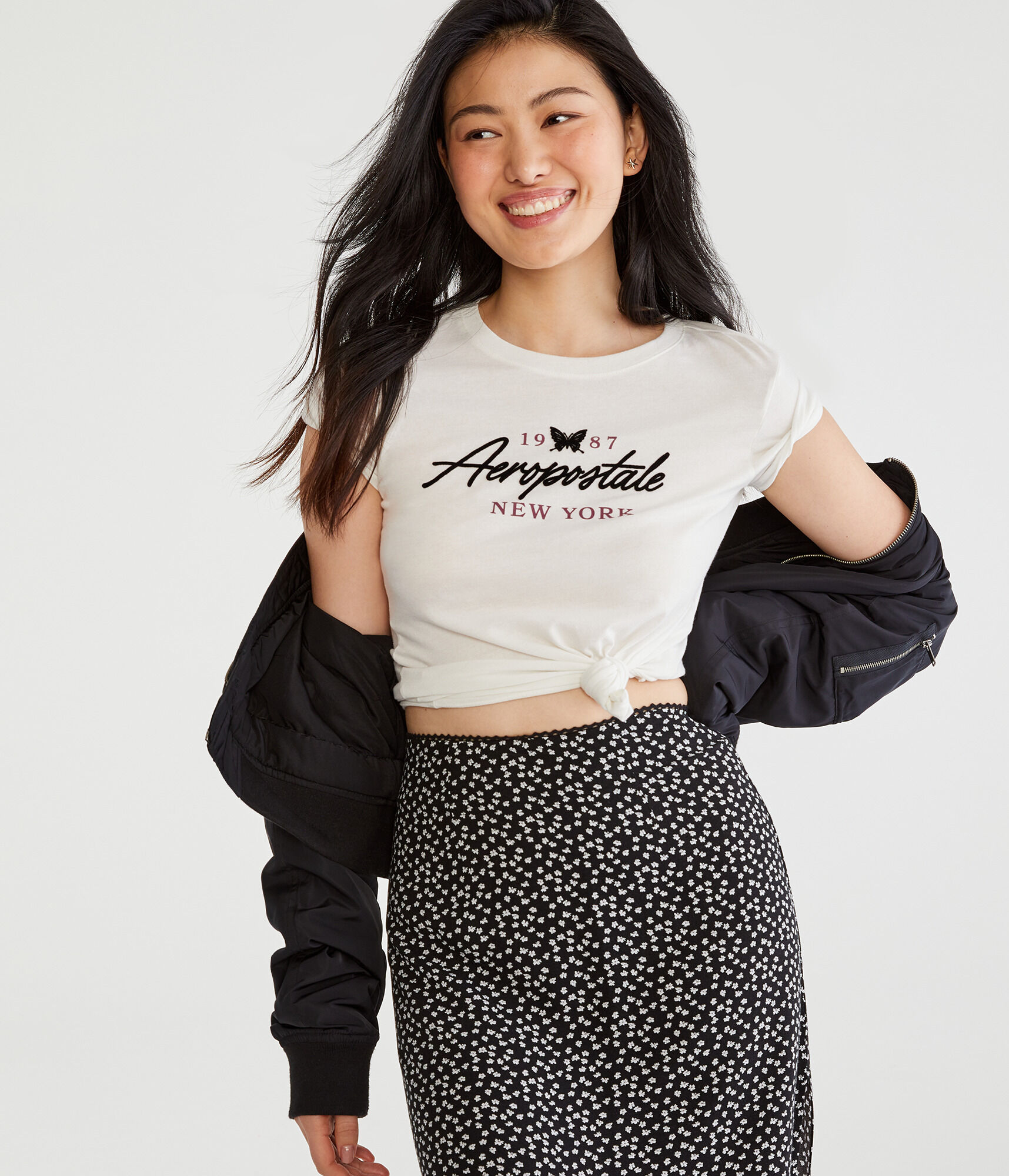 Aeropostale New York Butterfly Flocked Graphic Tee